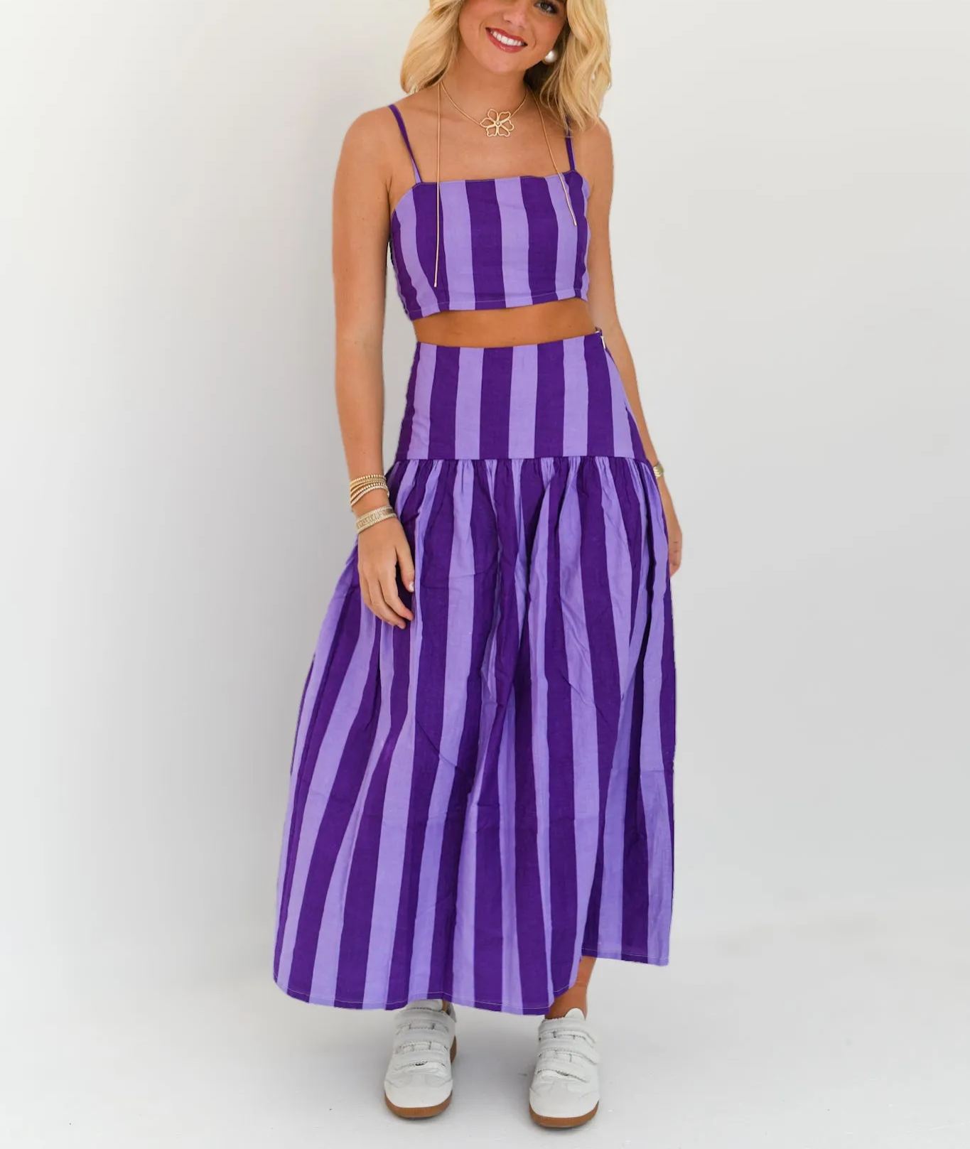 Iris Maxi Skirt Set - Purple Tone Stripes