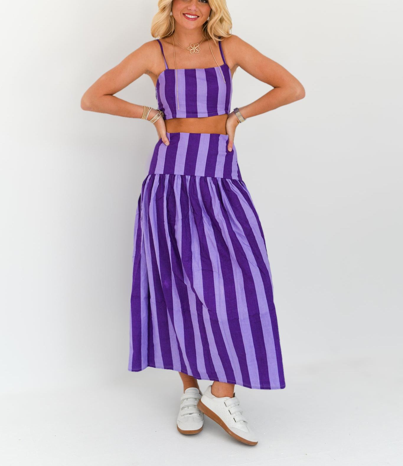 Iris Maxi Skirt Set - Purple Tone Stripes