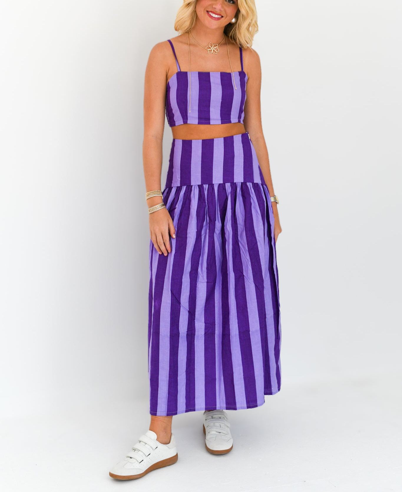 Iris Maxi Skirt Set - Purple Tone Stripes
