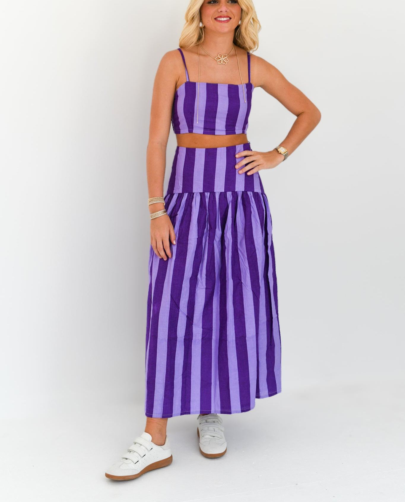 Iris Maxi Skirt Set - Purple Tone Stripes