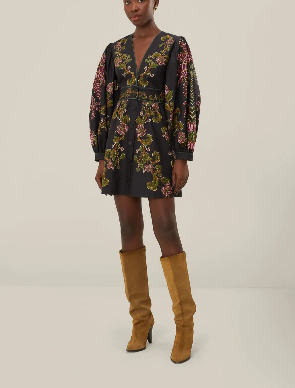 Black Ravenala Puff Sleeve Mini Dress