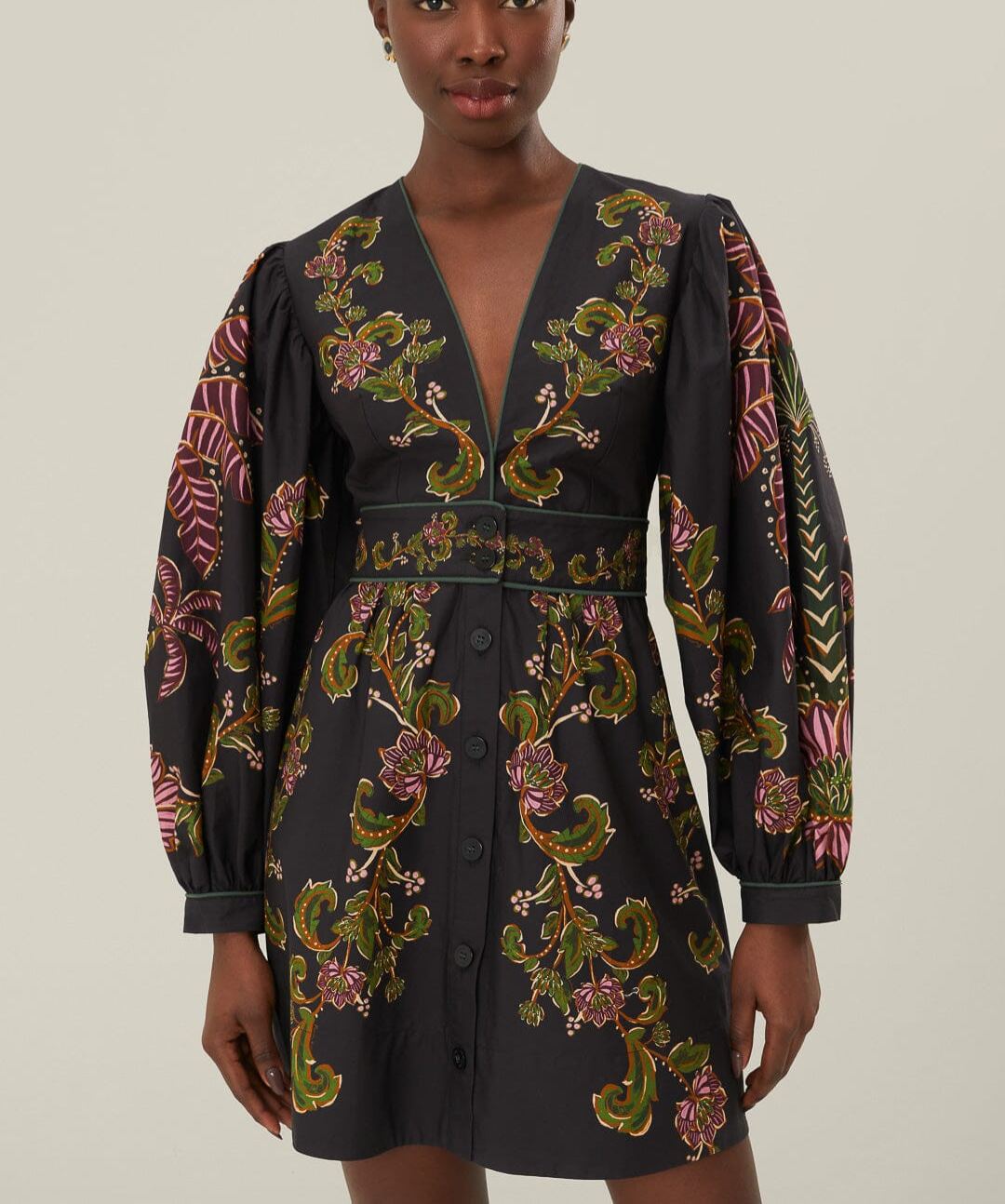 Black Ravenala Puff Sleeve Mini Dress