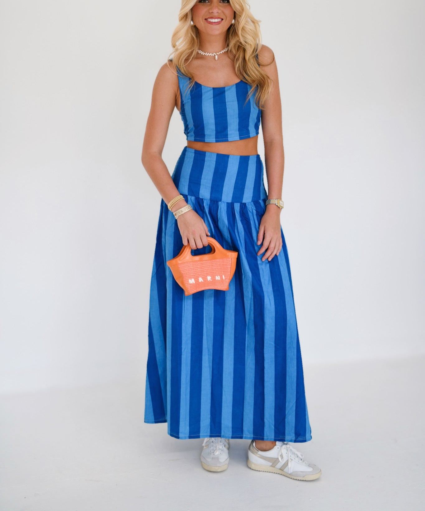 Willow Maxi Skirt Set - Blue Tone Stripes (PREORDER)