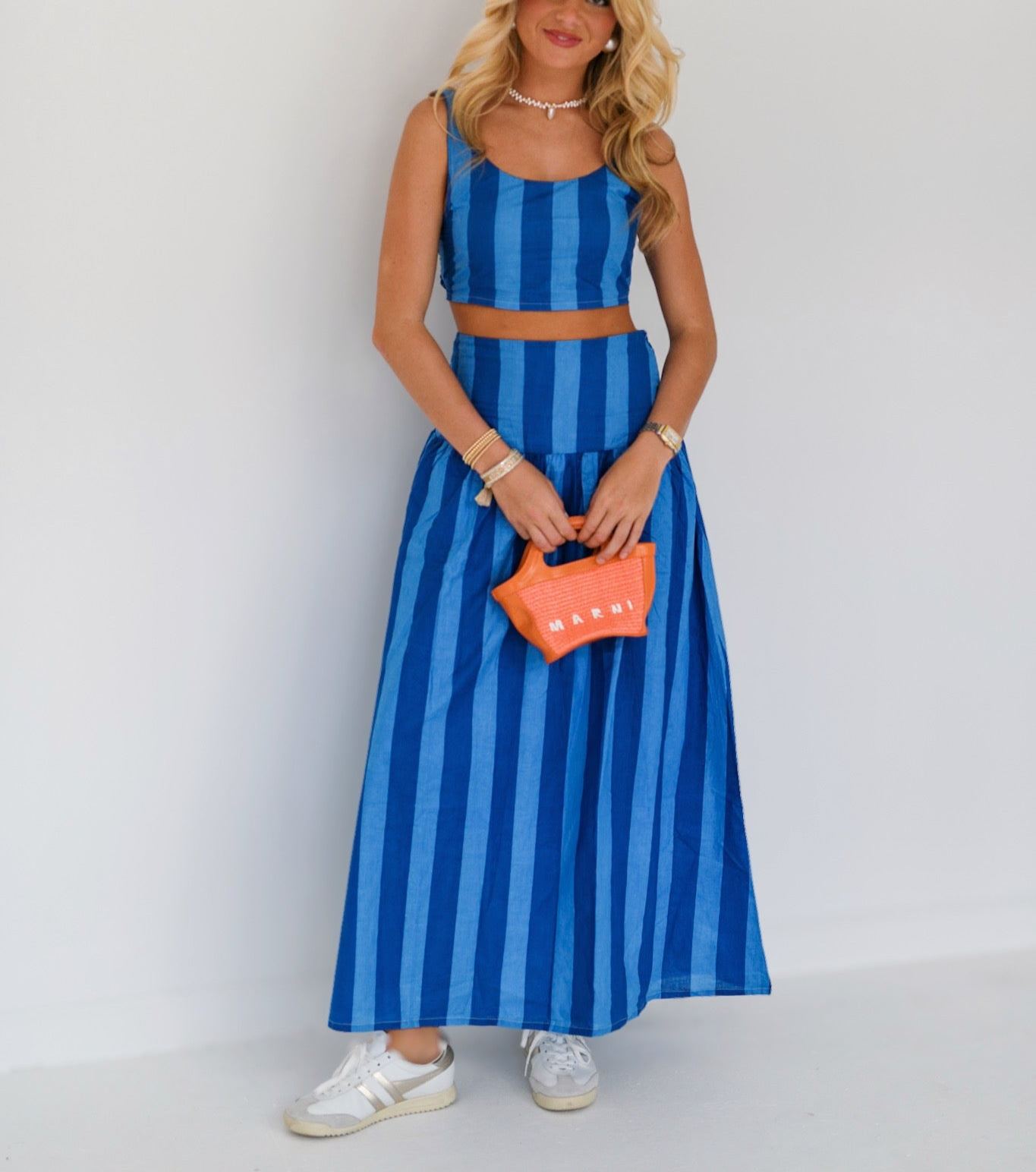 Willow Maxi Skirt Set - Blue Tone Stripes (PREORDER)