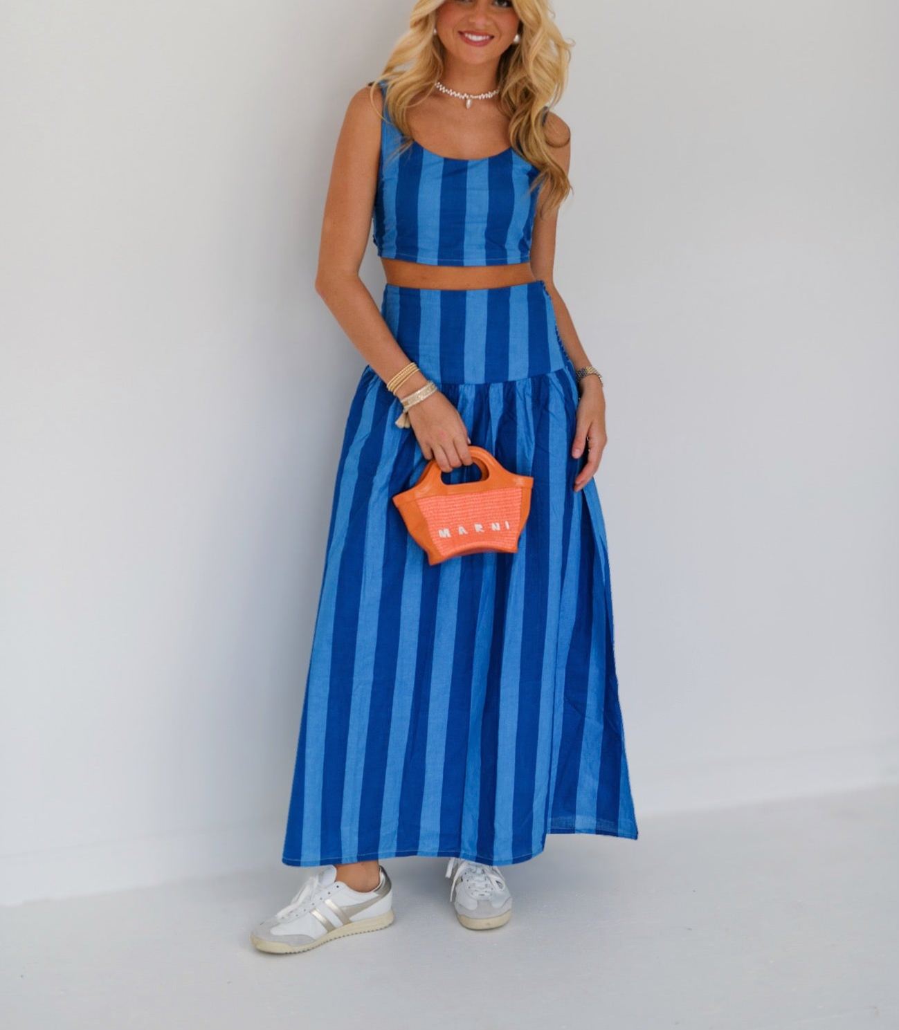 Willow Maxi Skirt Set - Blue Tone Stripes (PREORDER)