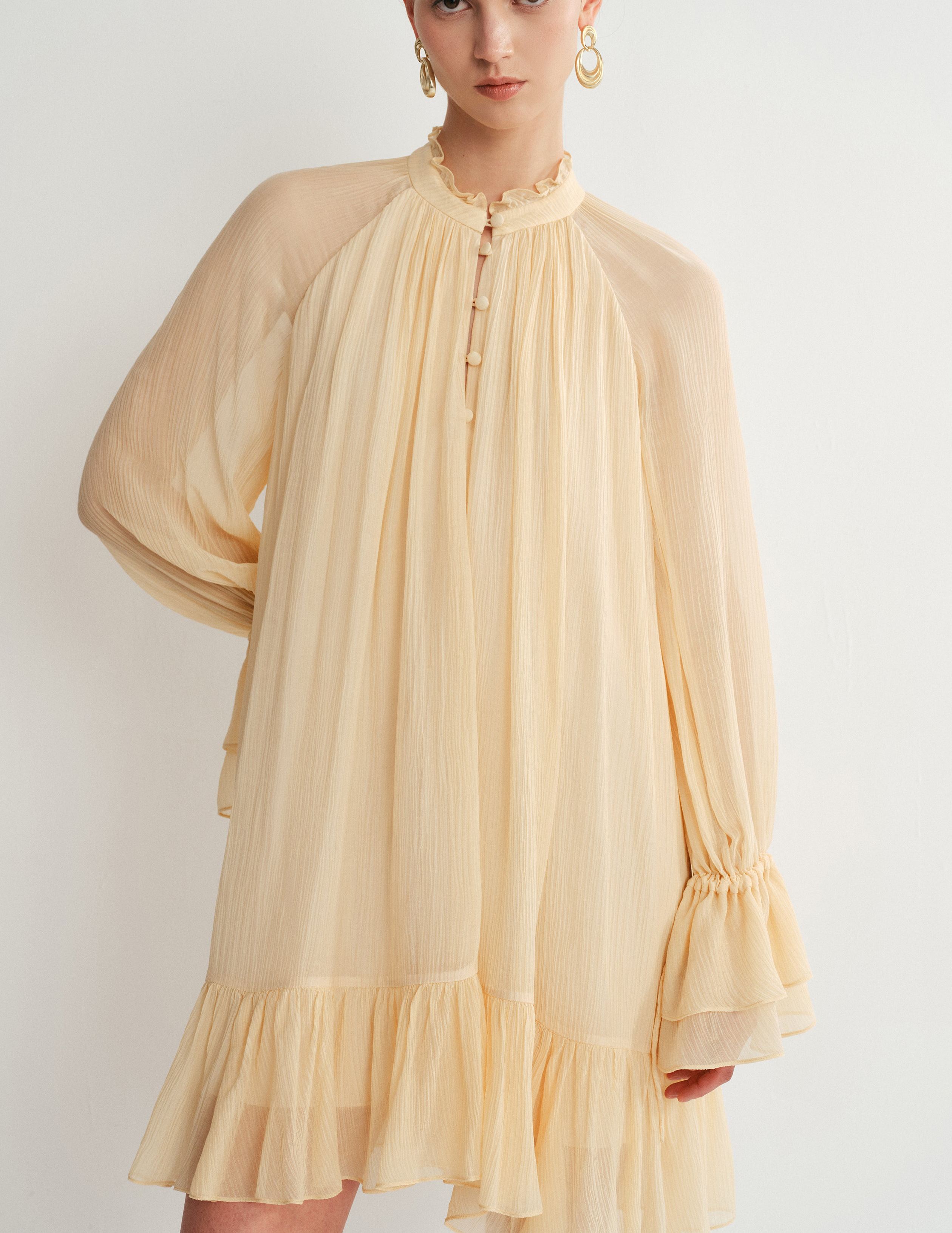Wendy Ruffle Dress in Silk Crepe