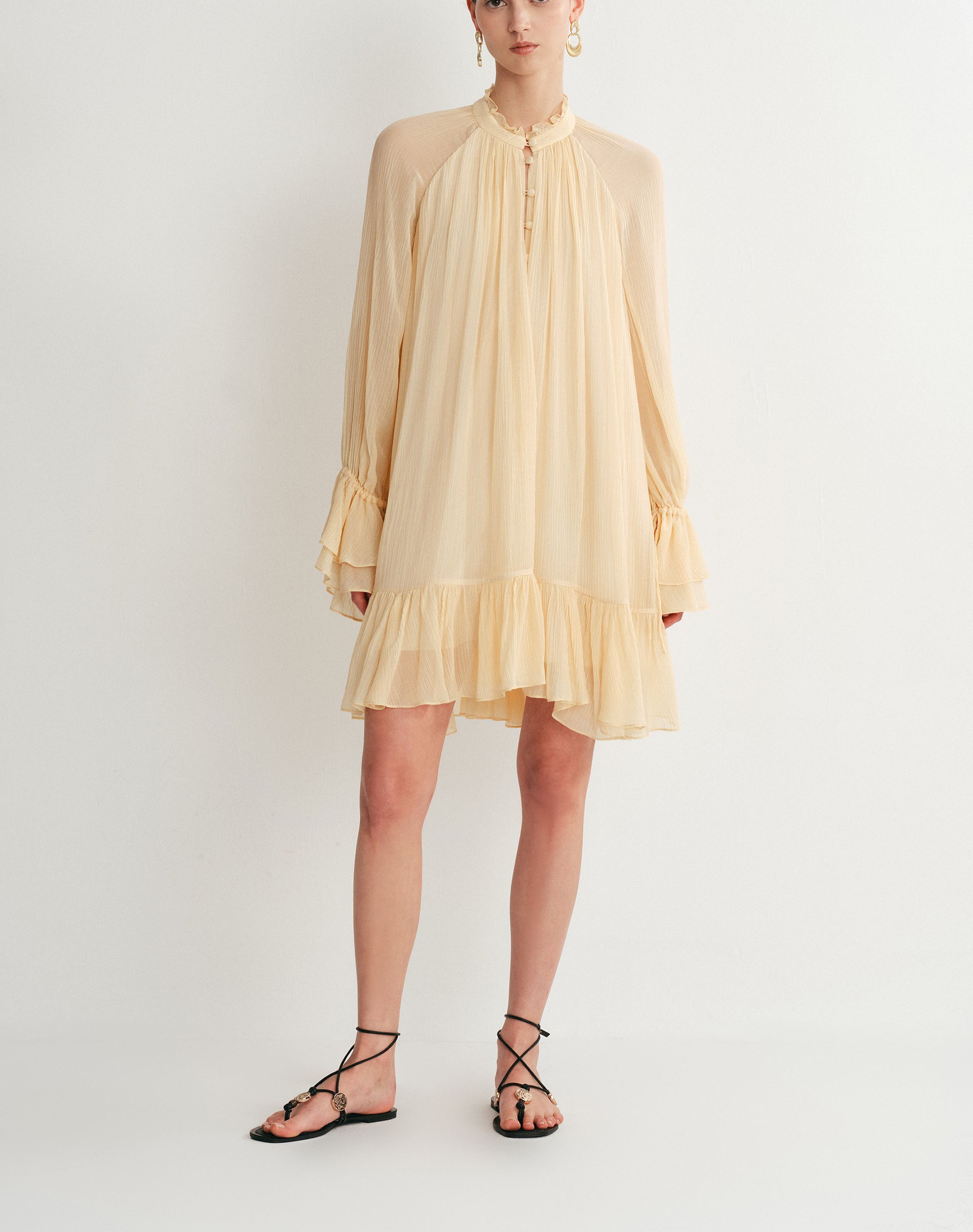 Wendy Ruffle Dress in Silk Crepe