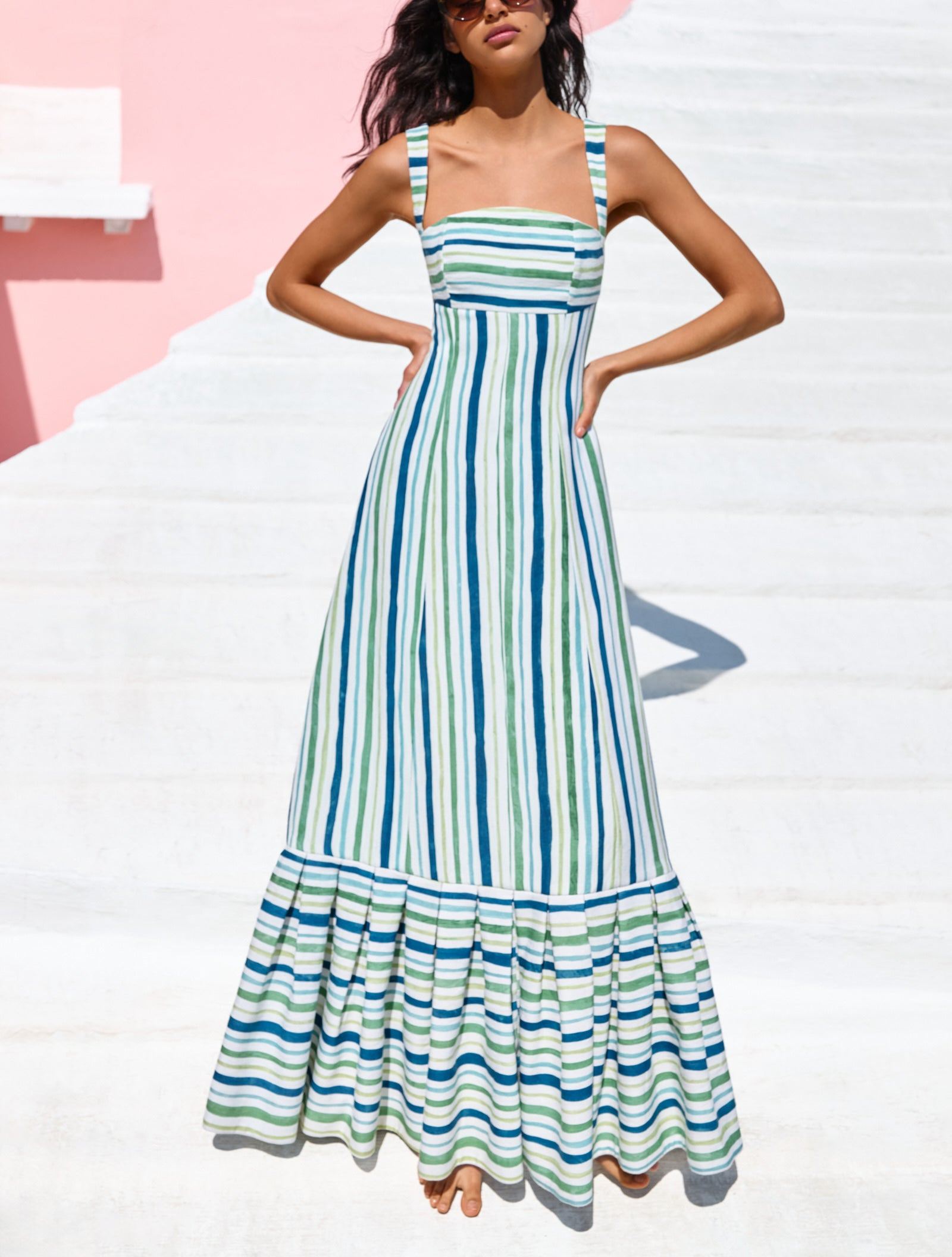 MARGARET STRIPED TIE BACK GOWN