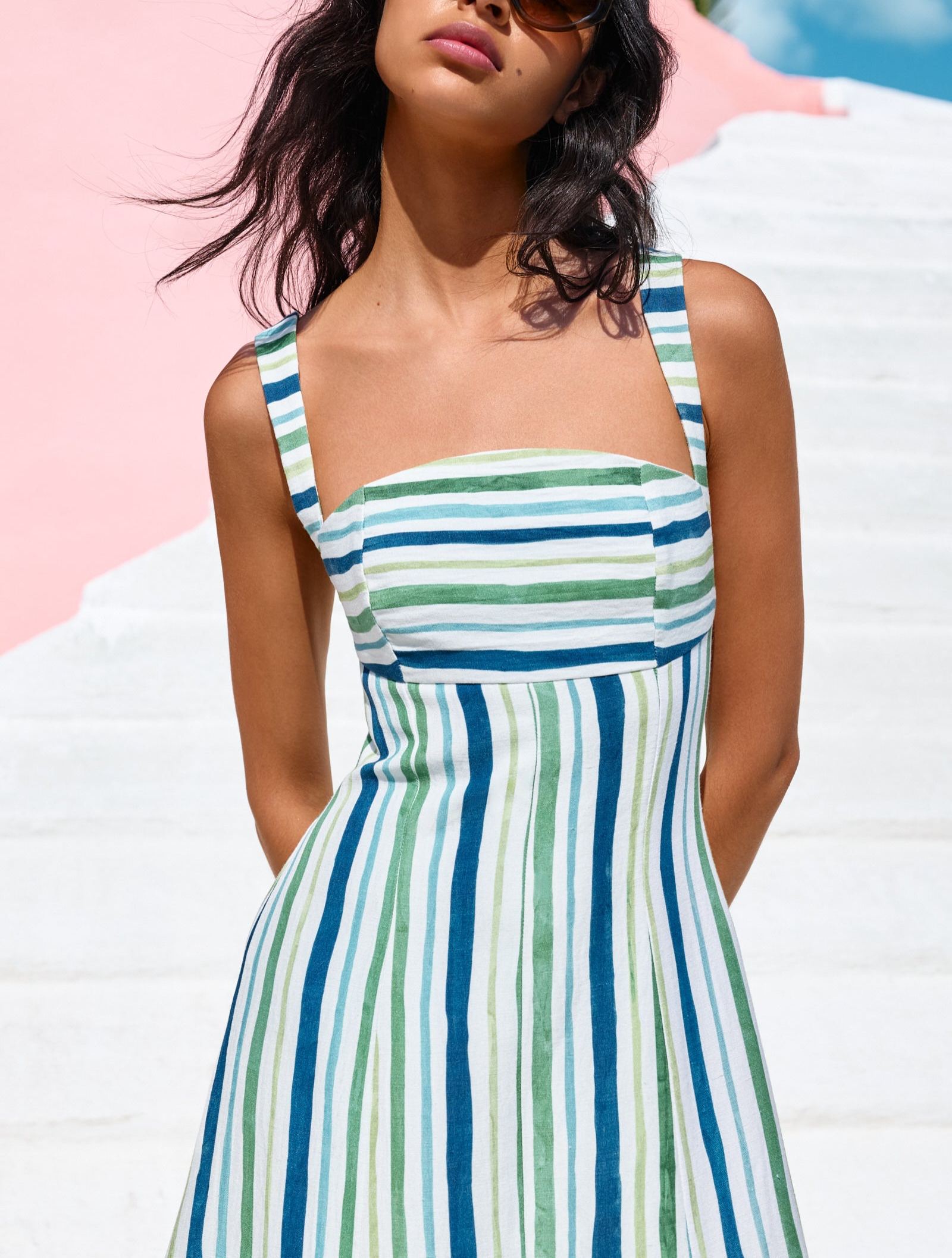 MARGARET STRIPED TIE BACK GOWN