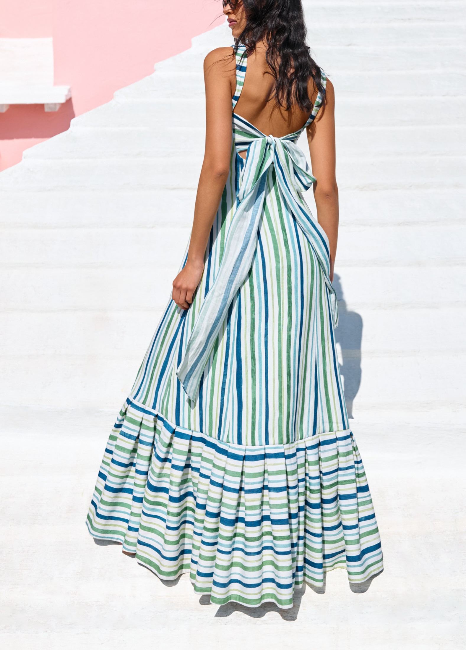 MARGARET STRIPED TIE BACK GOWN