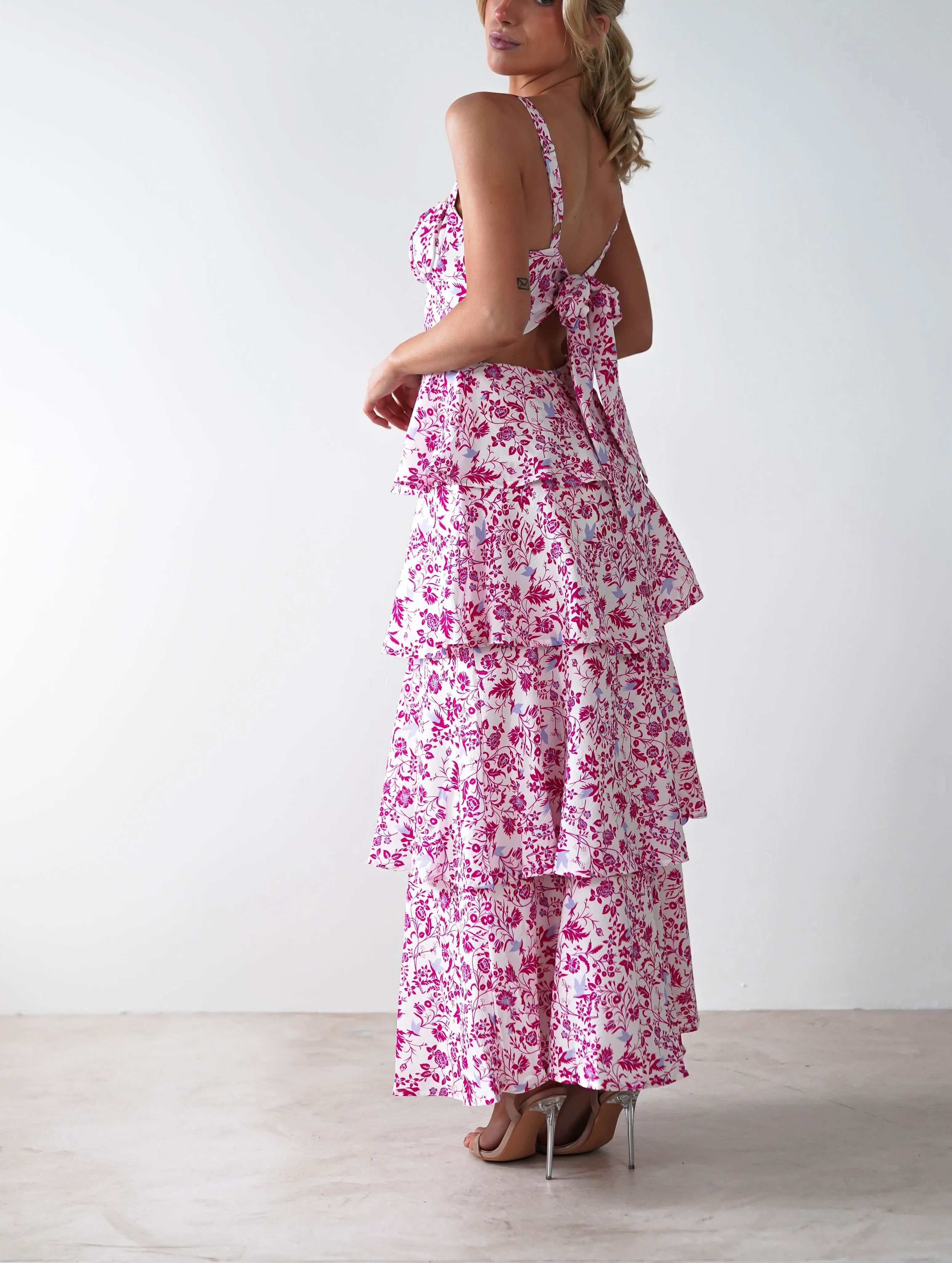 Emily Floral Ruffle Maxi Dress | Pink Print