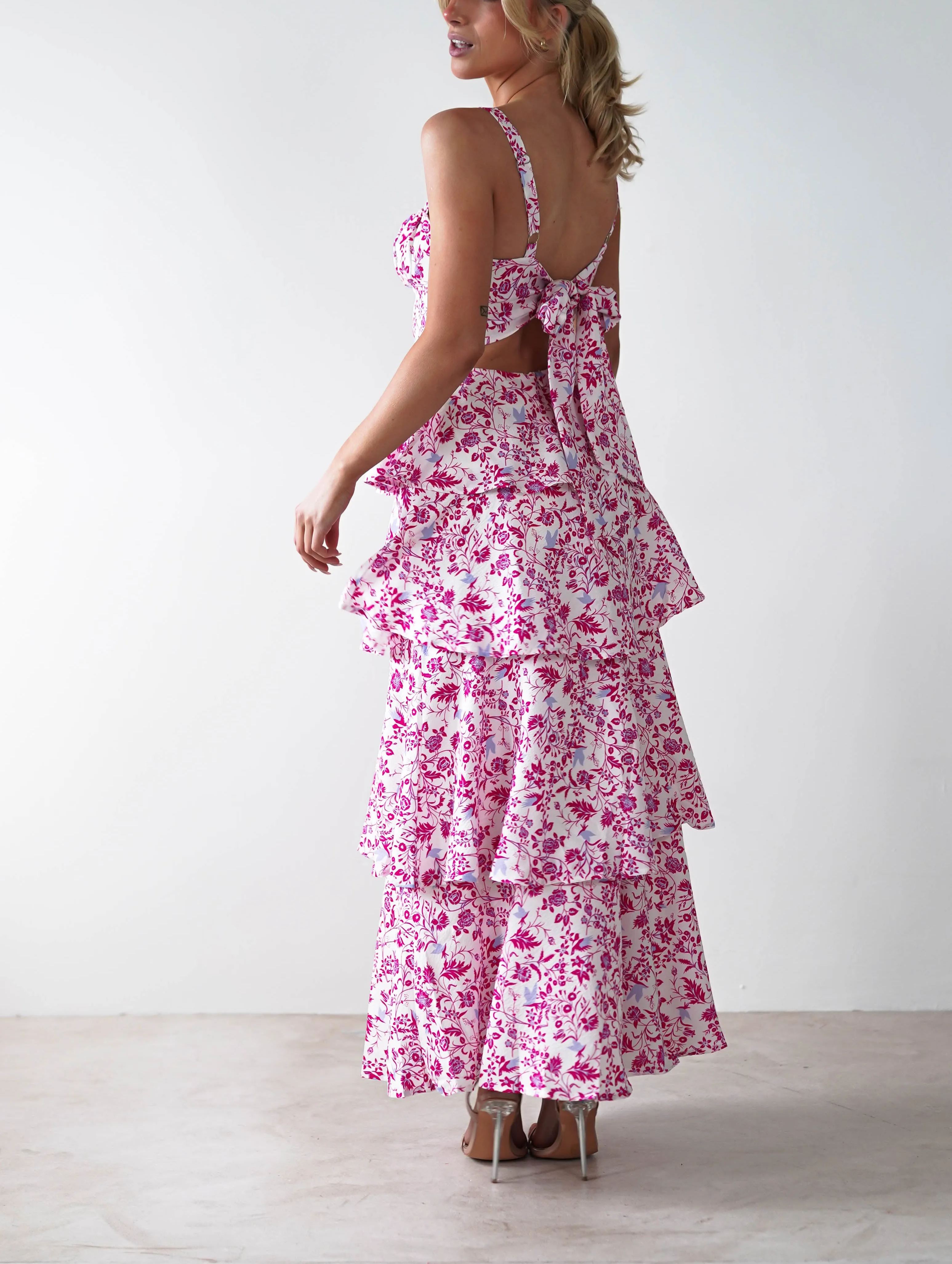 Emily Floral Ruffle Maxi Dress | Pink Print