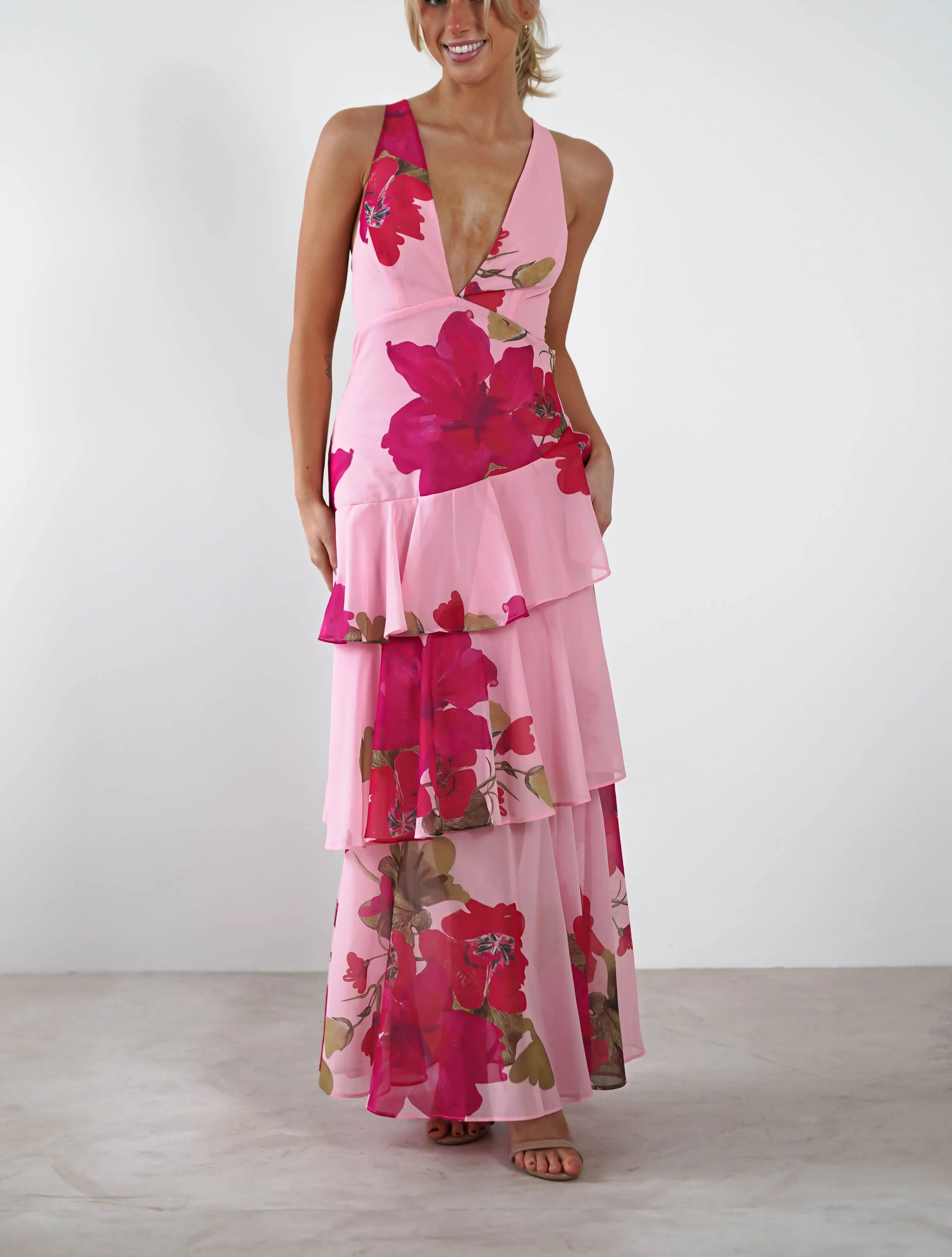 Lenora Floral Print Maxi Dress | Pink