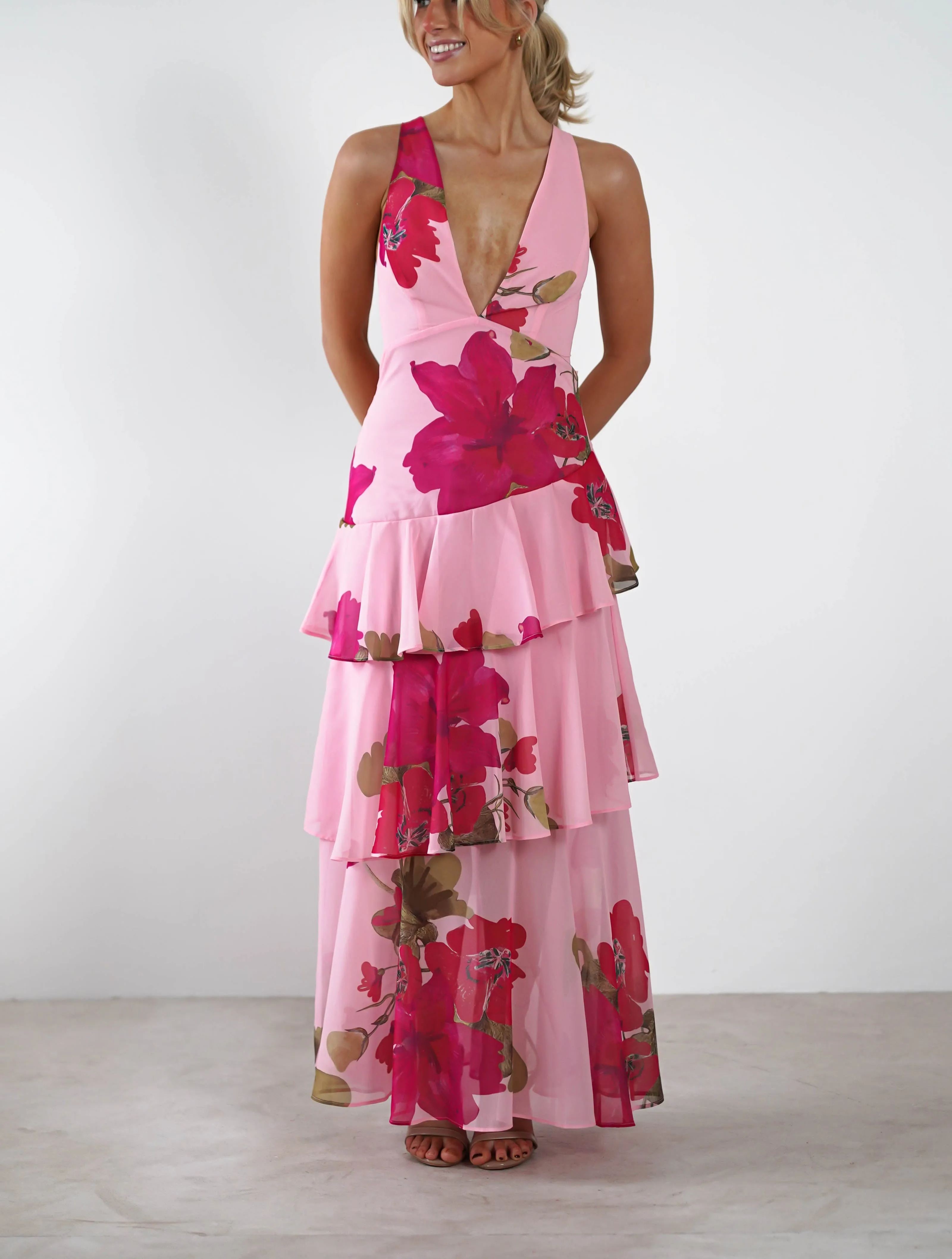 Lenora Floral Print Maxi Dress | Pink