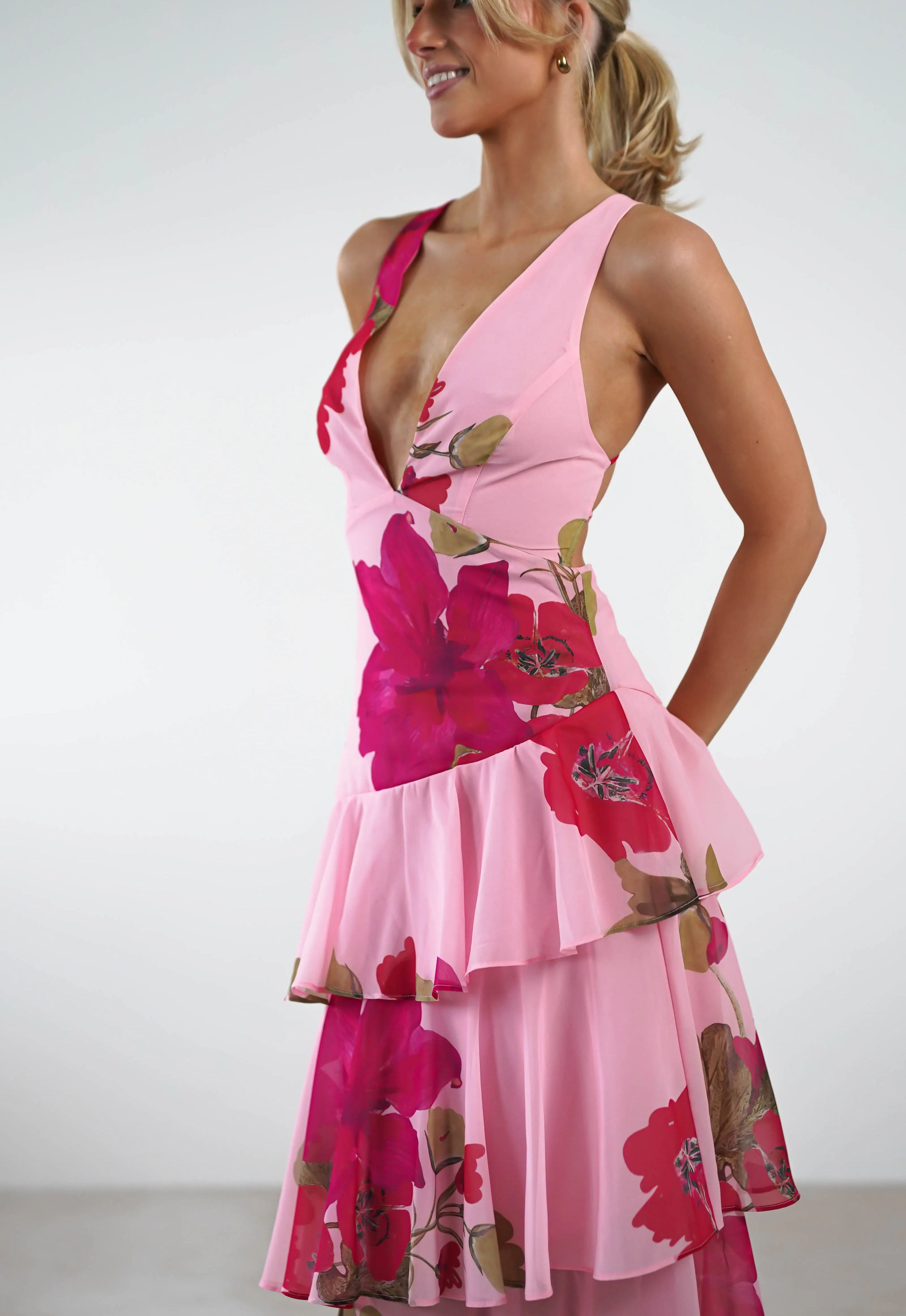 Lenora Floral Print Maxi Dress | Pink