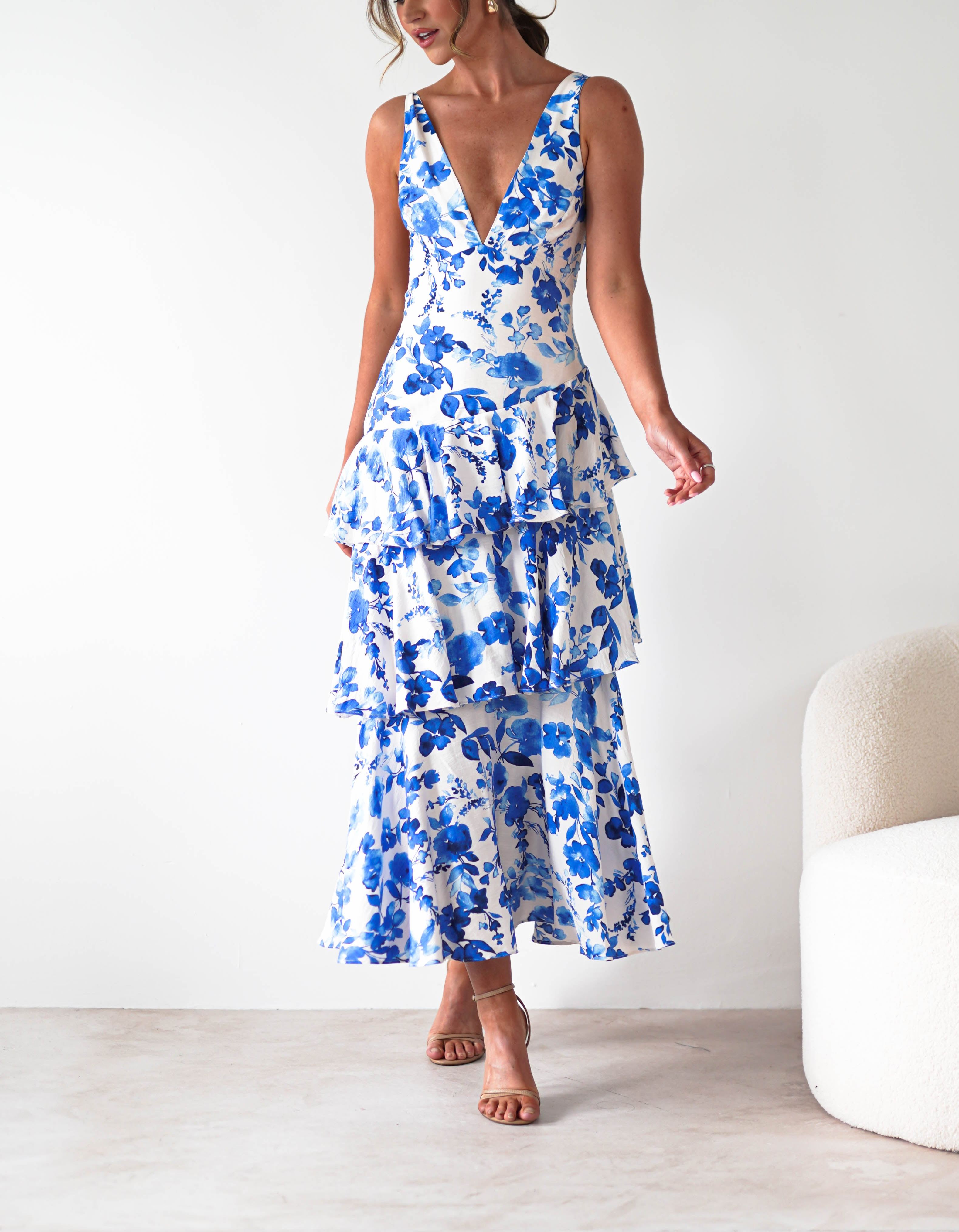 Varana Floral Ruffle Maxi Dress | Blue Print