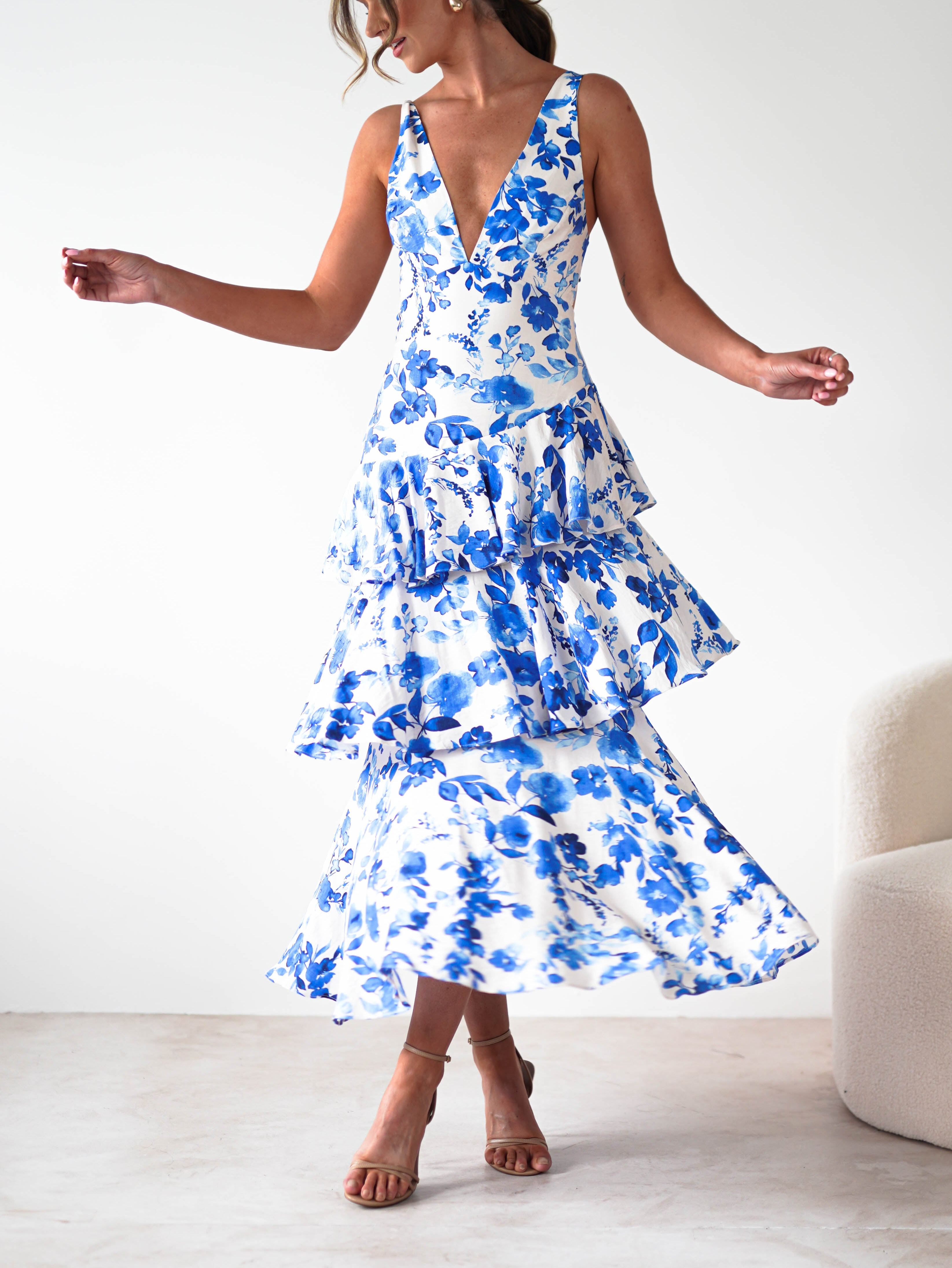 Varana Floral Ruffle Maxi Dress | Blue Print