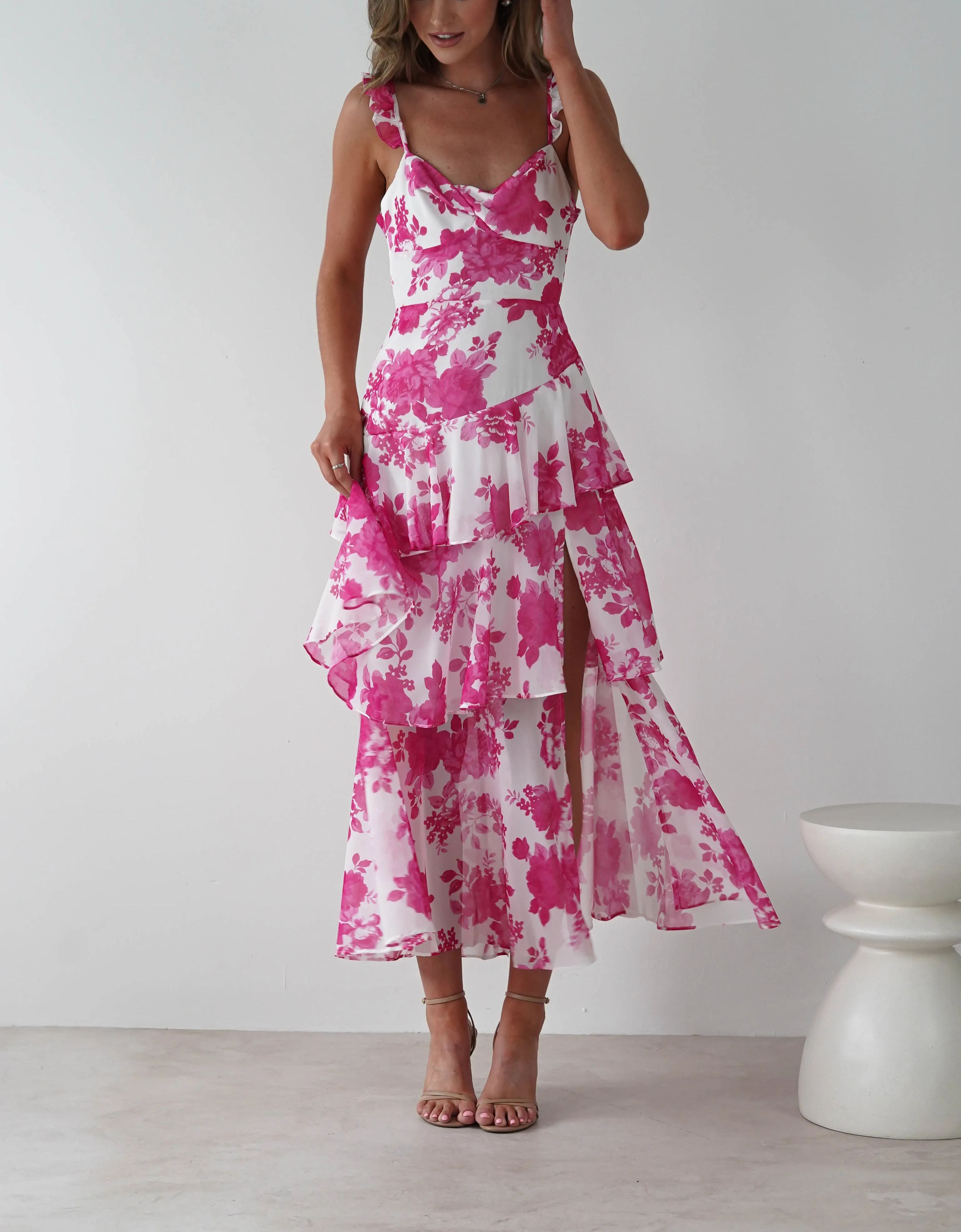 Madrid Ruffle Floral Maxi Dress | Pink