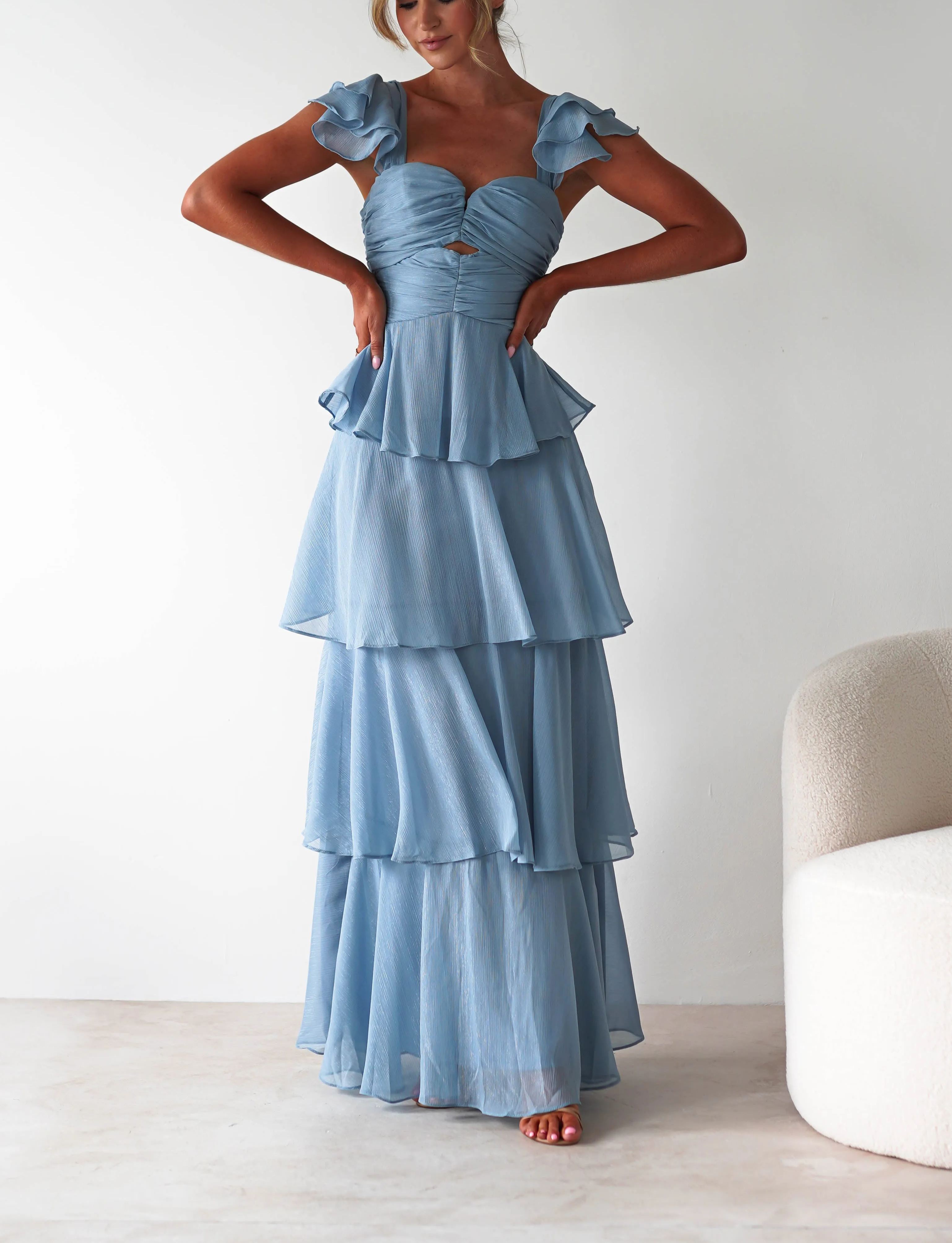 Audette Ruffle Tiered Maxi Dress | Blue