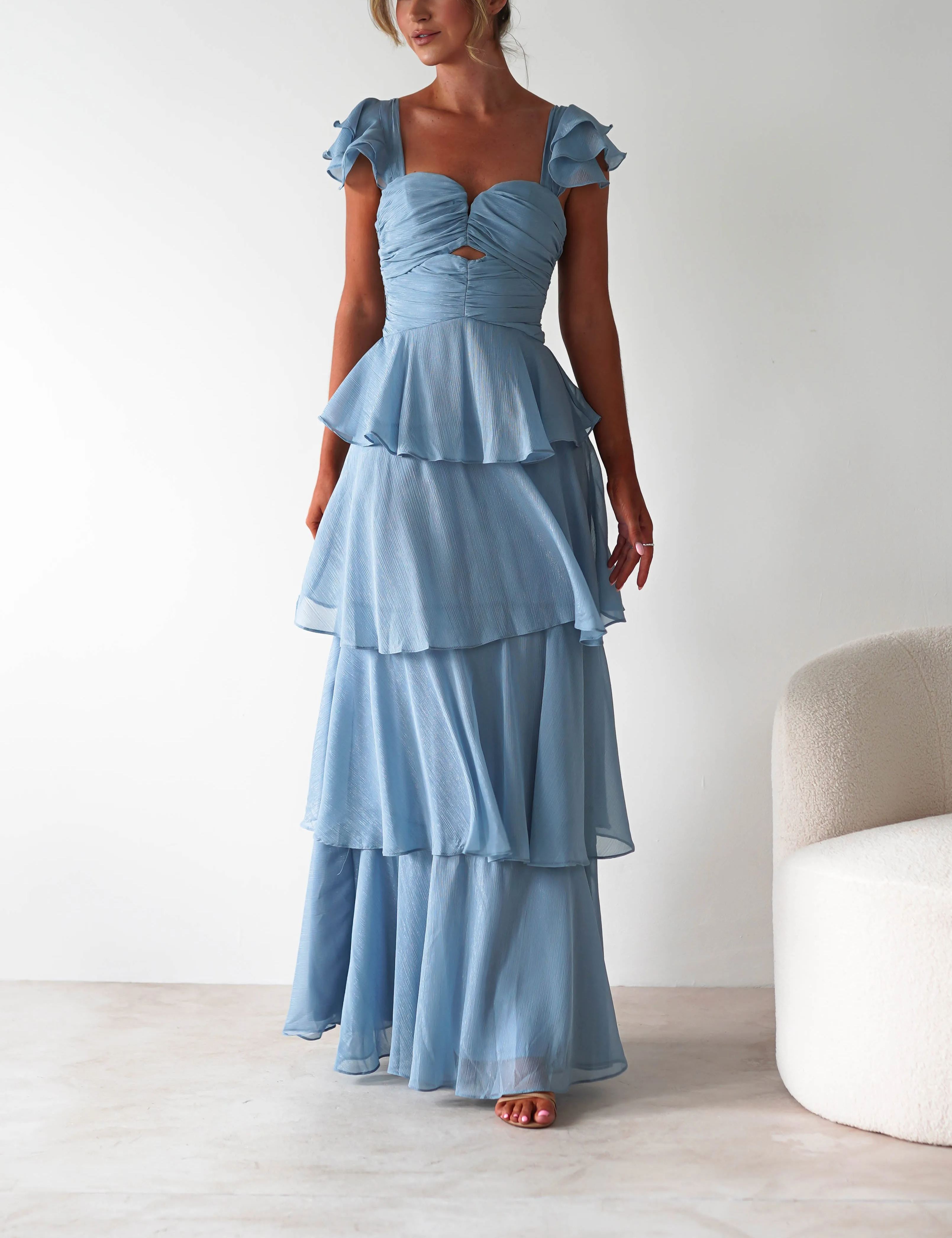 Audette Ruffle Tiered Maxi Dress | Blue