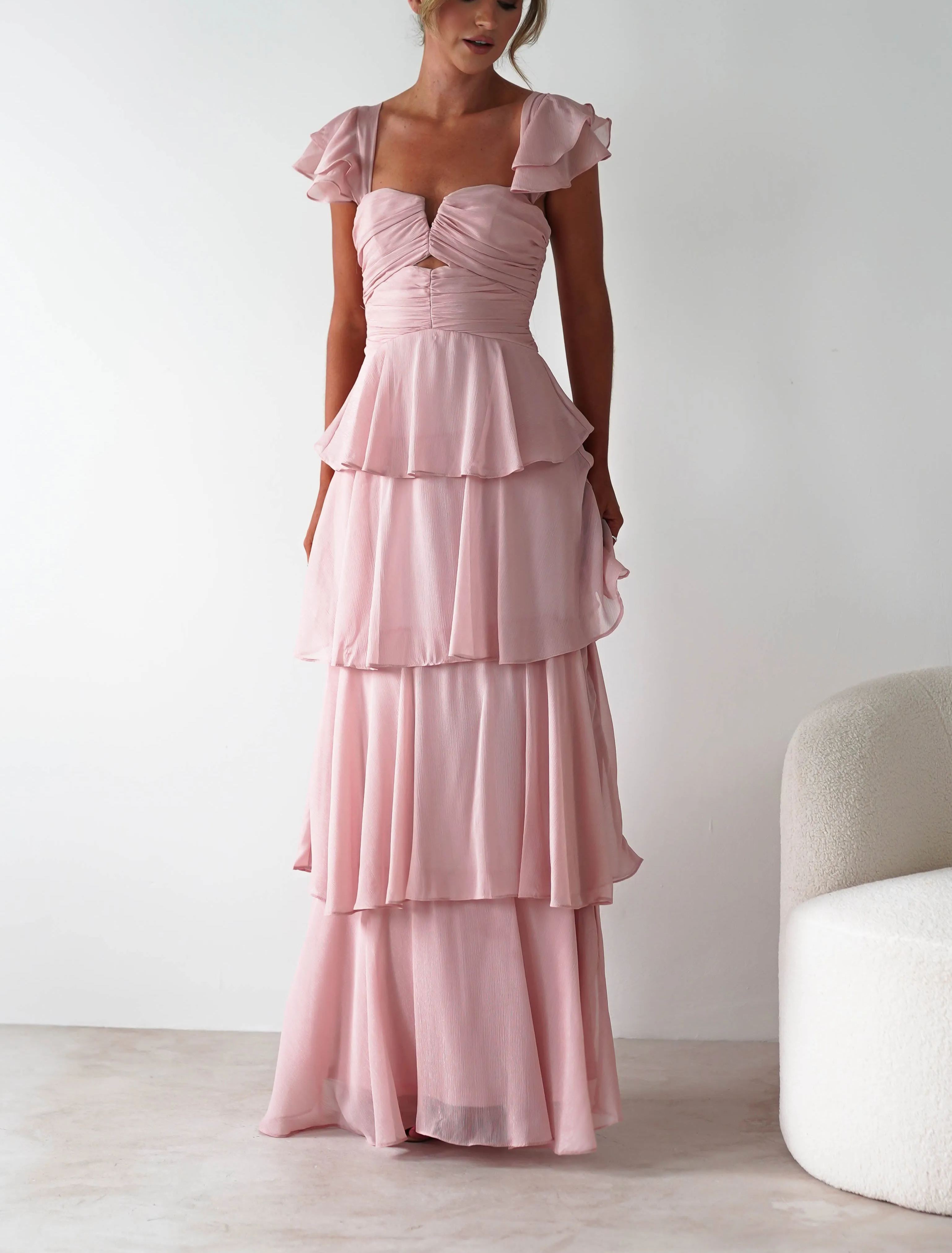 Audette Ruffle Tiered Maxi Dress | Blush
