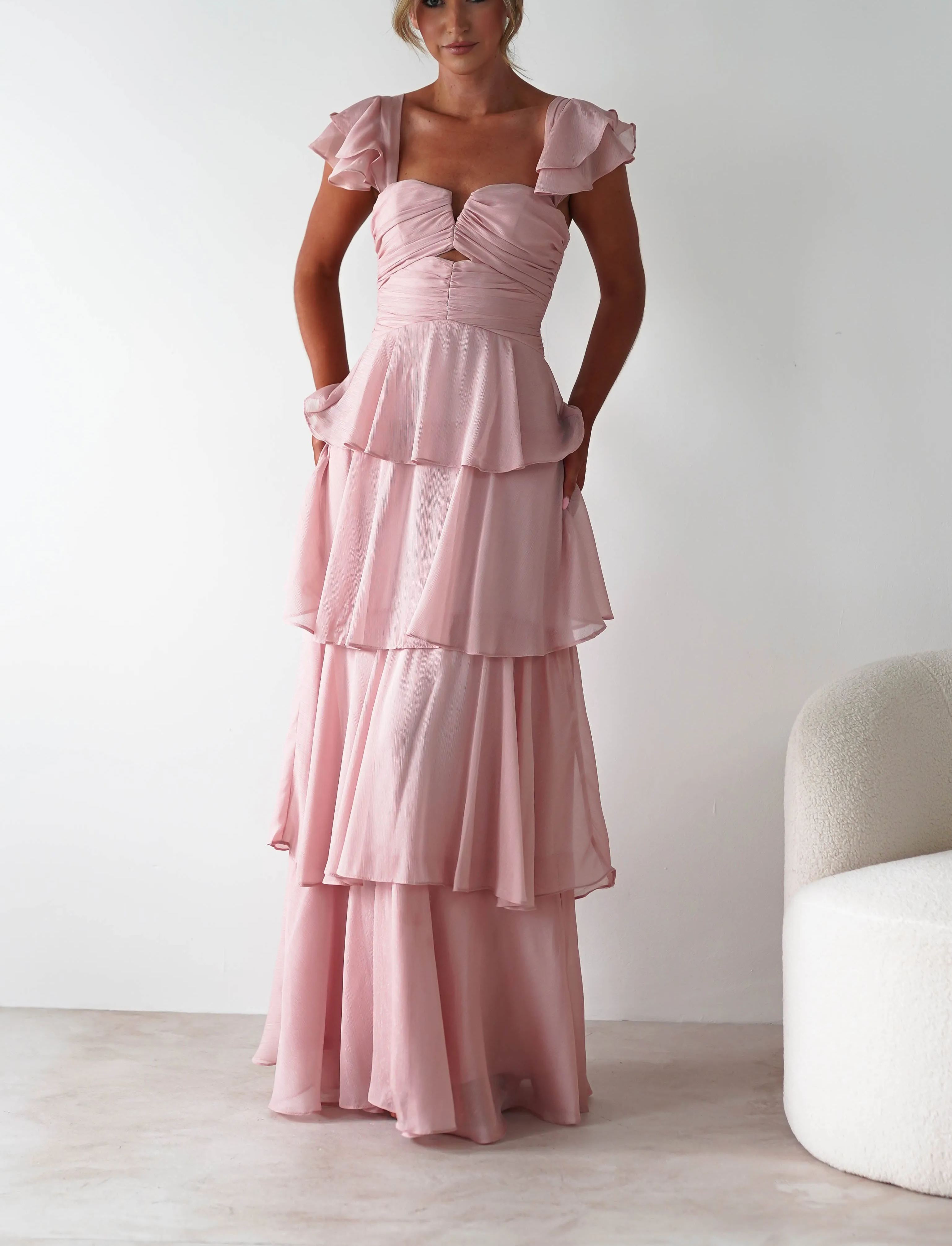 Audette Ruffle Tiered Maxi Dress | Blush