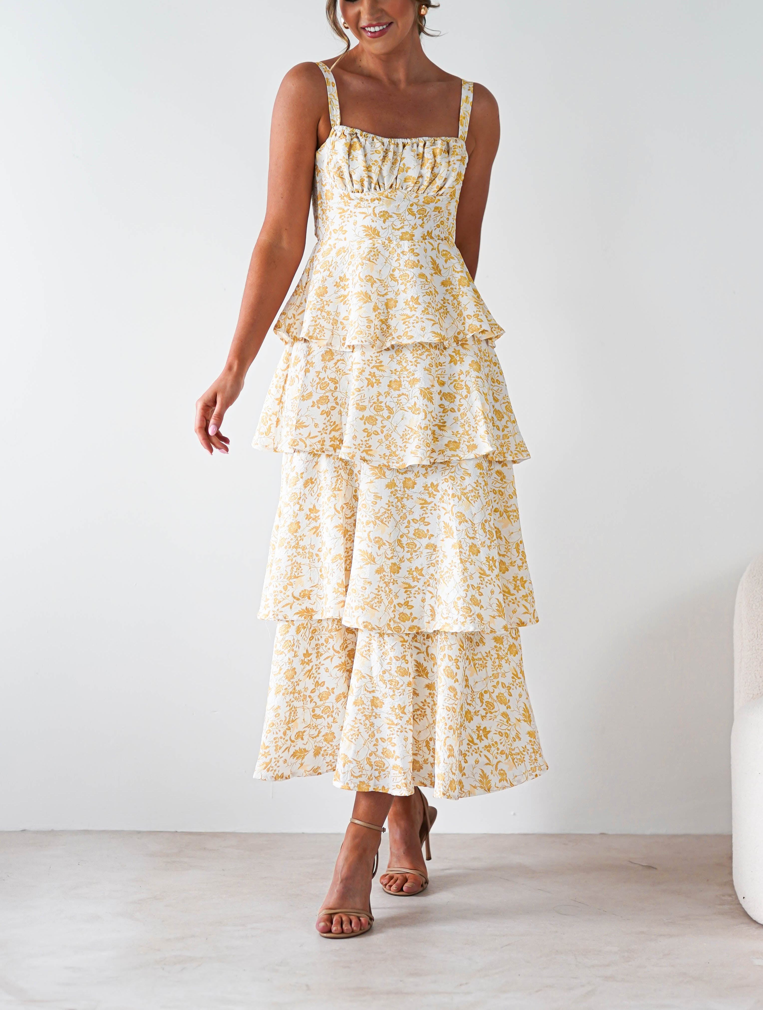 Emily Floral Ruffle Maxi Dress | Yellow Print