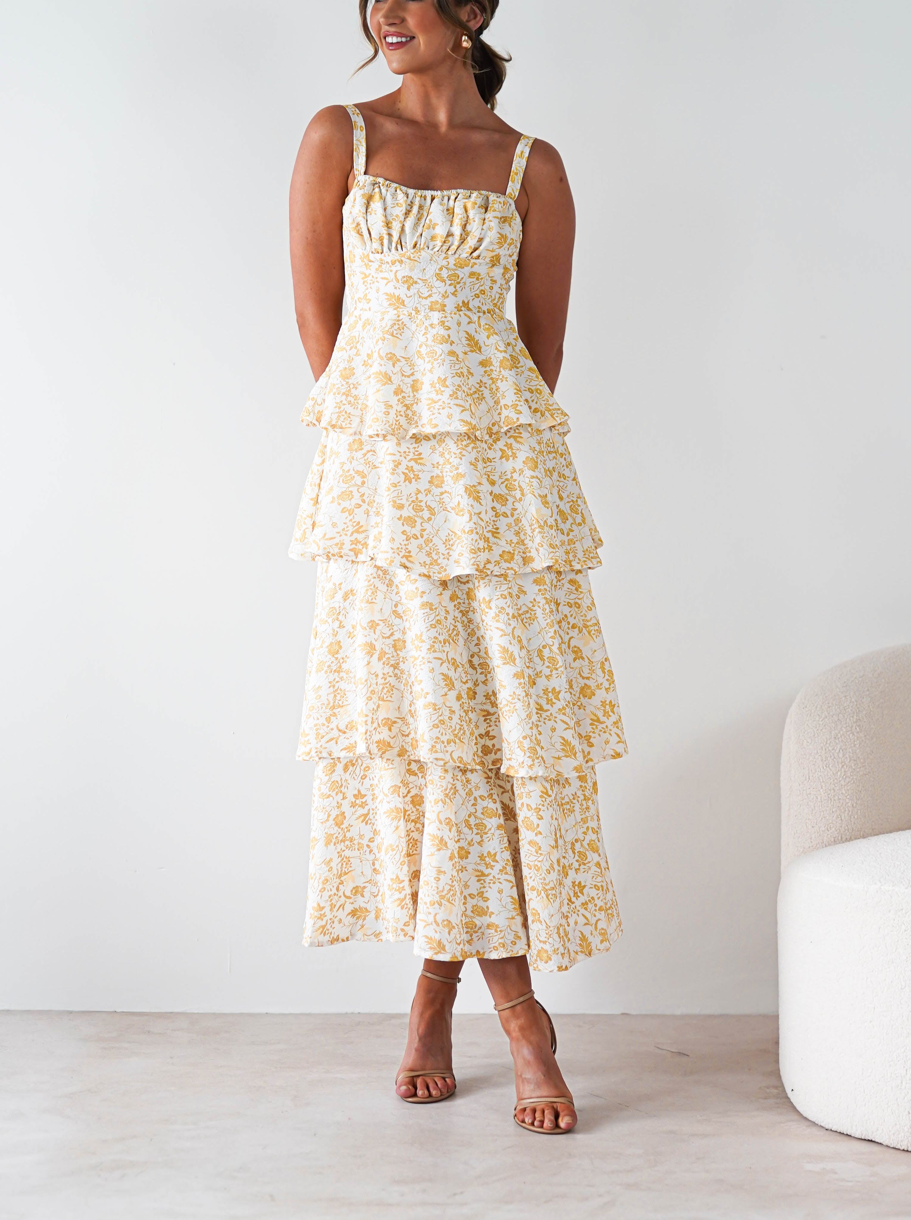 Emily Floral Ruffle Maxi Dress | Yellow Print