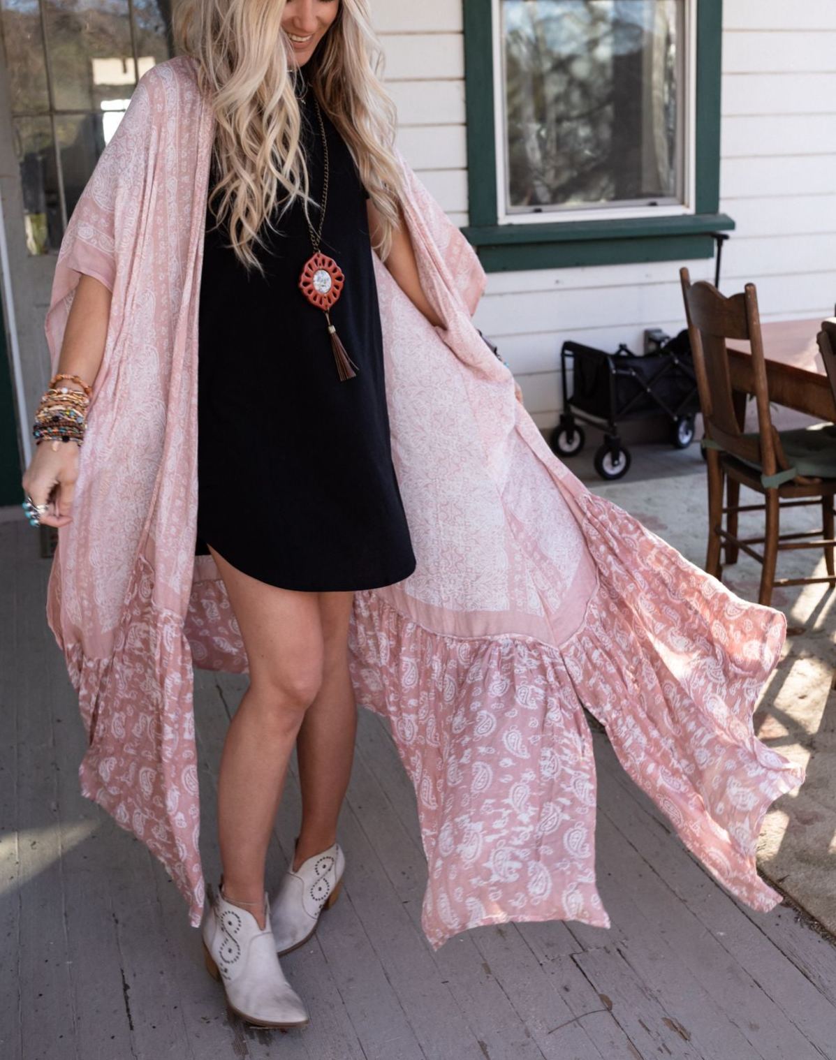 Paisley Tapestry Free Flow Duster Kimono - Blush