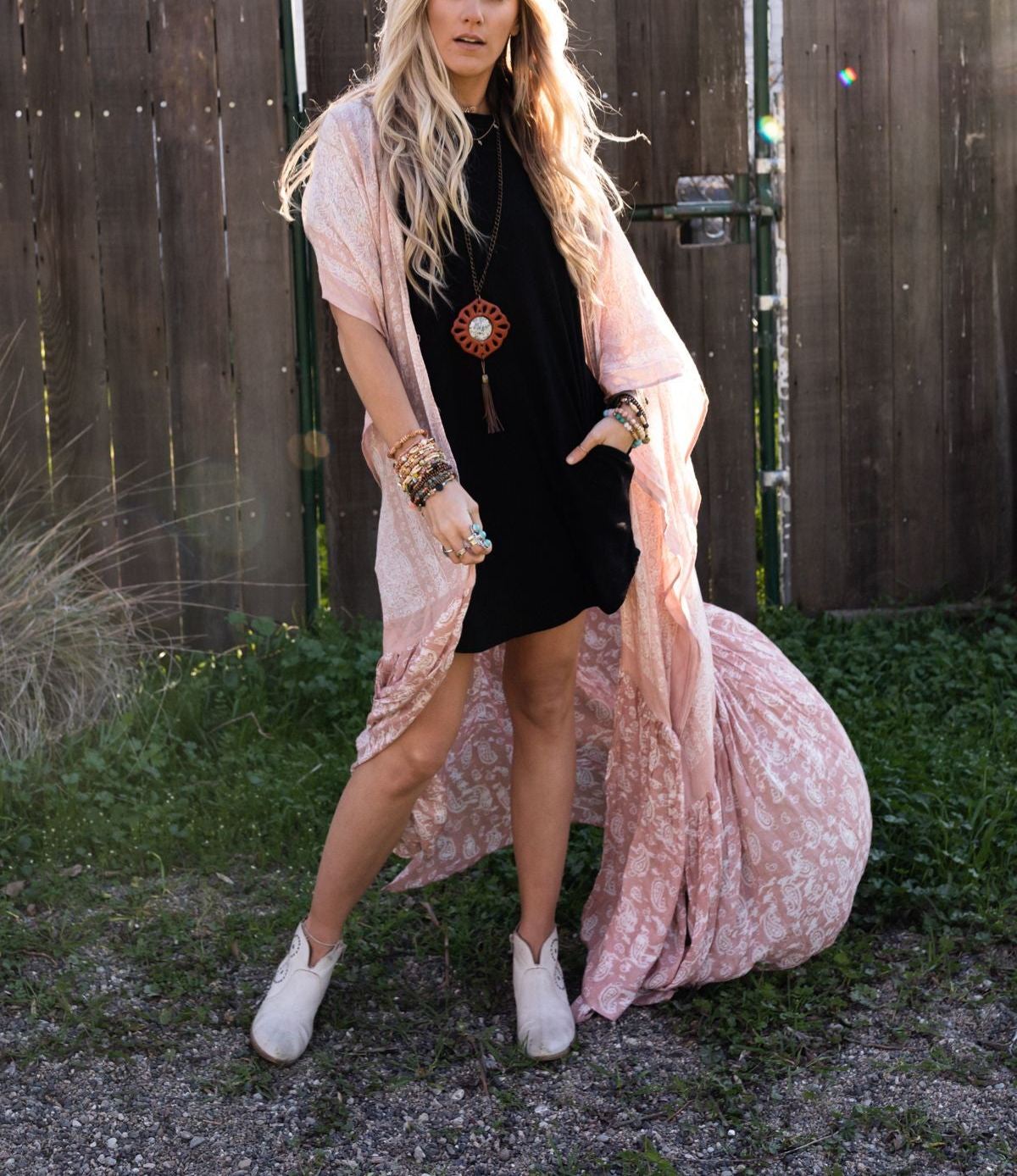 Paisley Tapestry Free Flow Duster Kimono - Blush