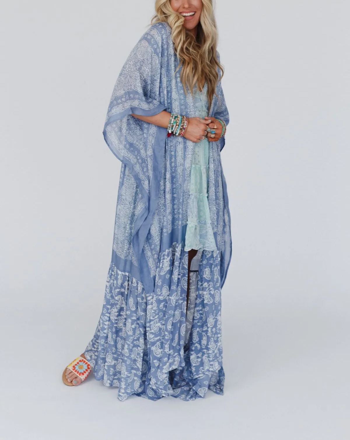 Paisley Tapestry Free Flow Duster Kimono - Chambray