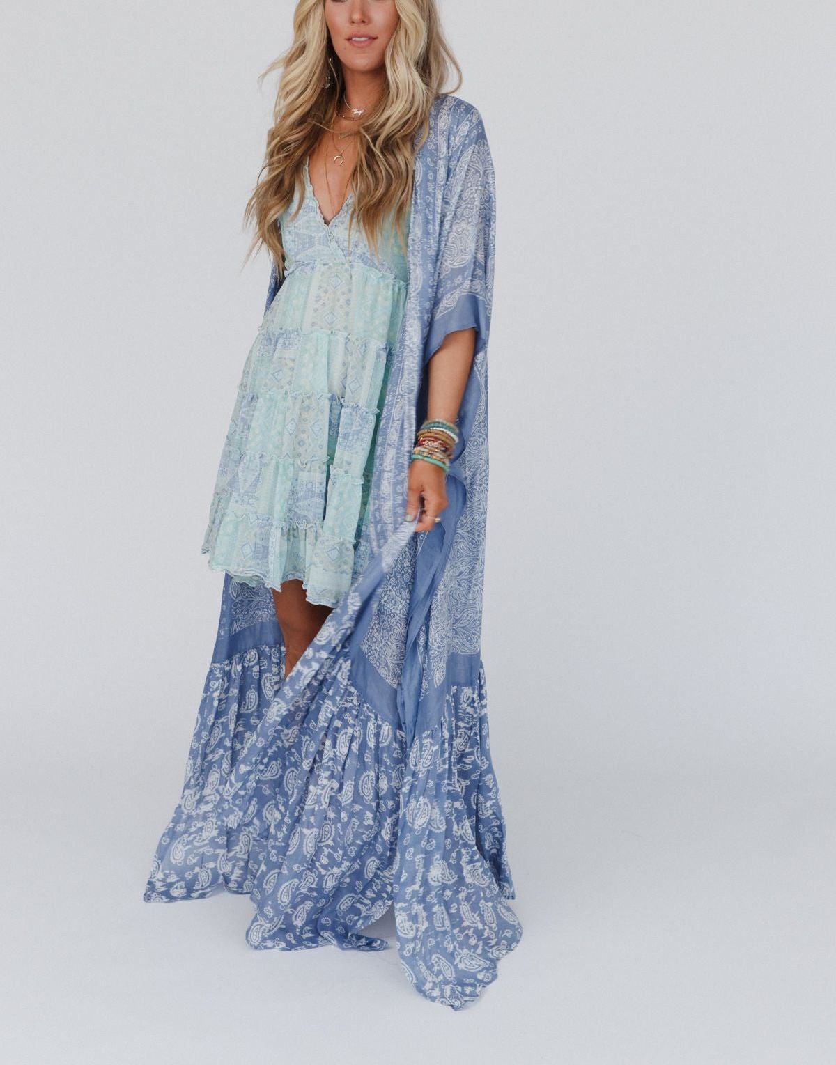 Paisley Tapestry Free Flow Duster Kimono - Chambray