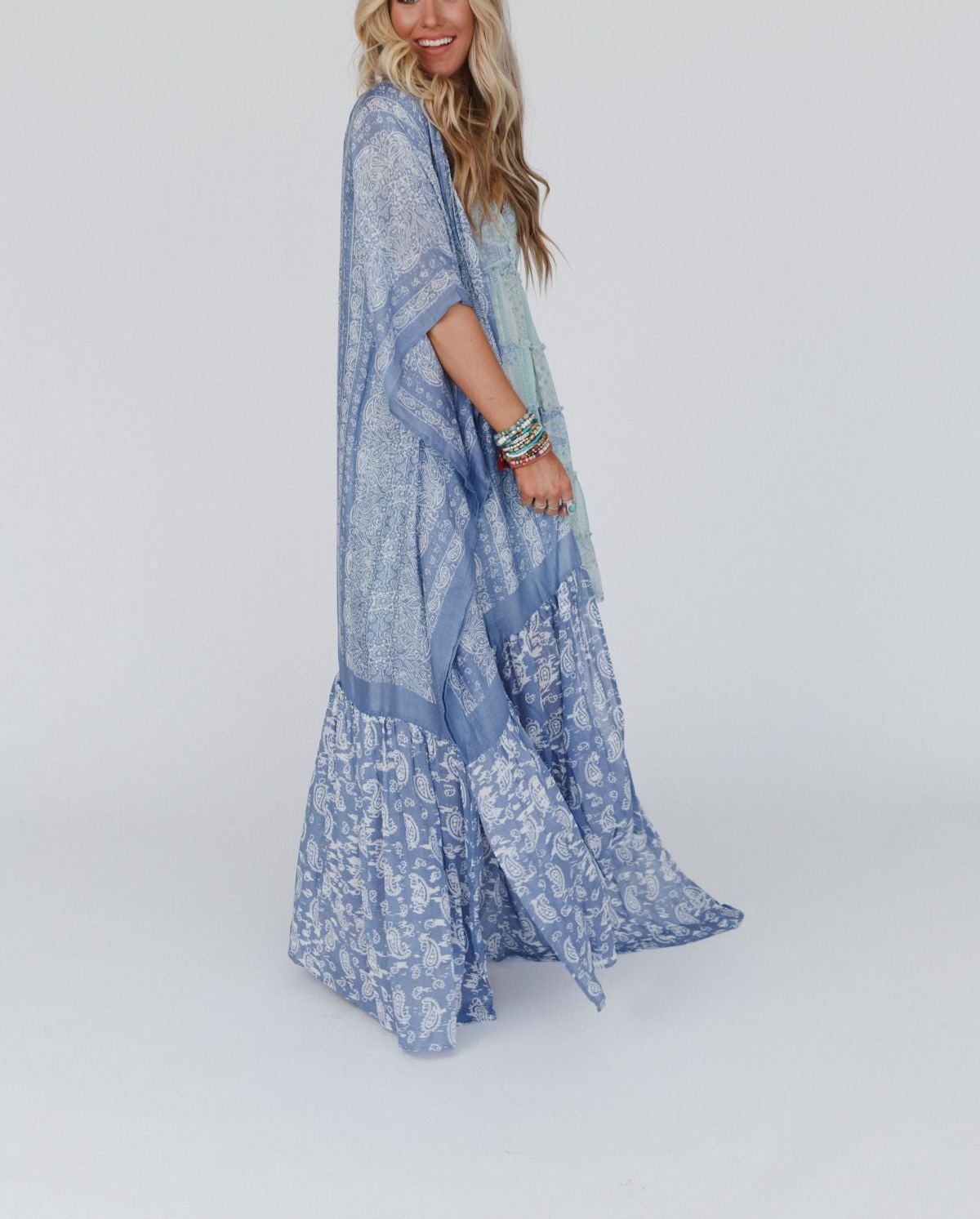 Paisley Tapestry Free Flow Duster Kimono - Chambray