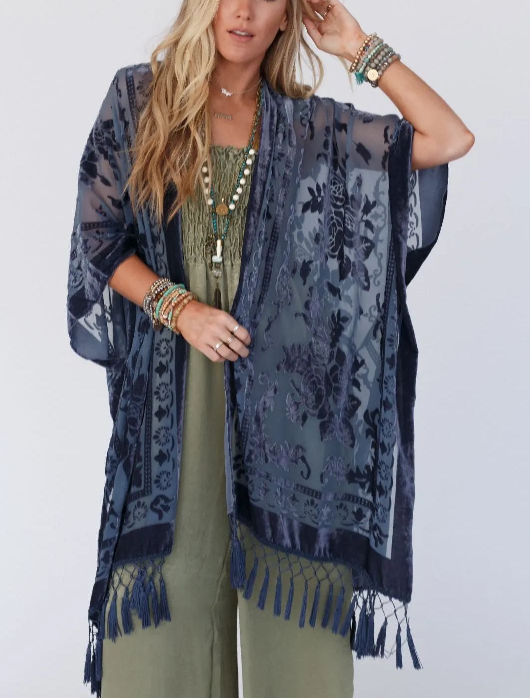 Crushin' On You Velvet Kimono - Navy Blue
