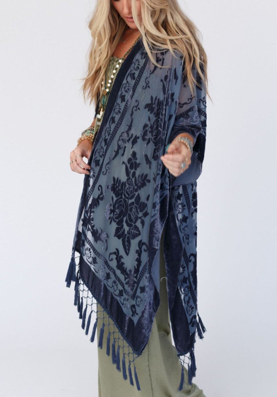 Crushin' On You Velvet Kimono - Navy Blue