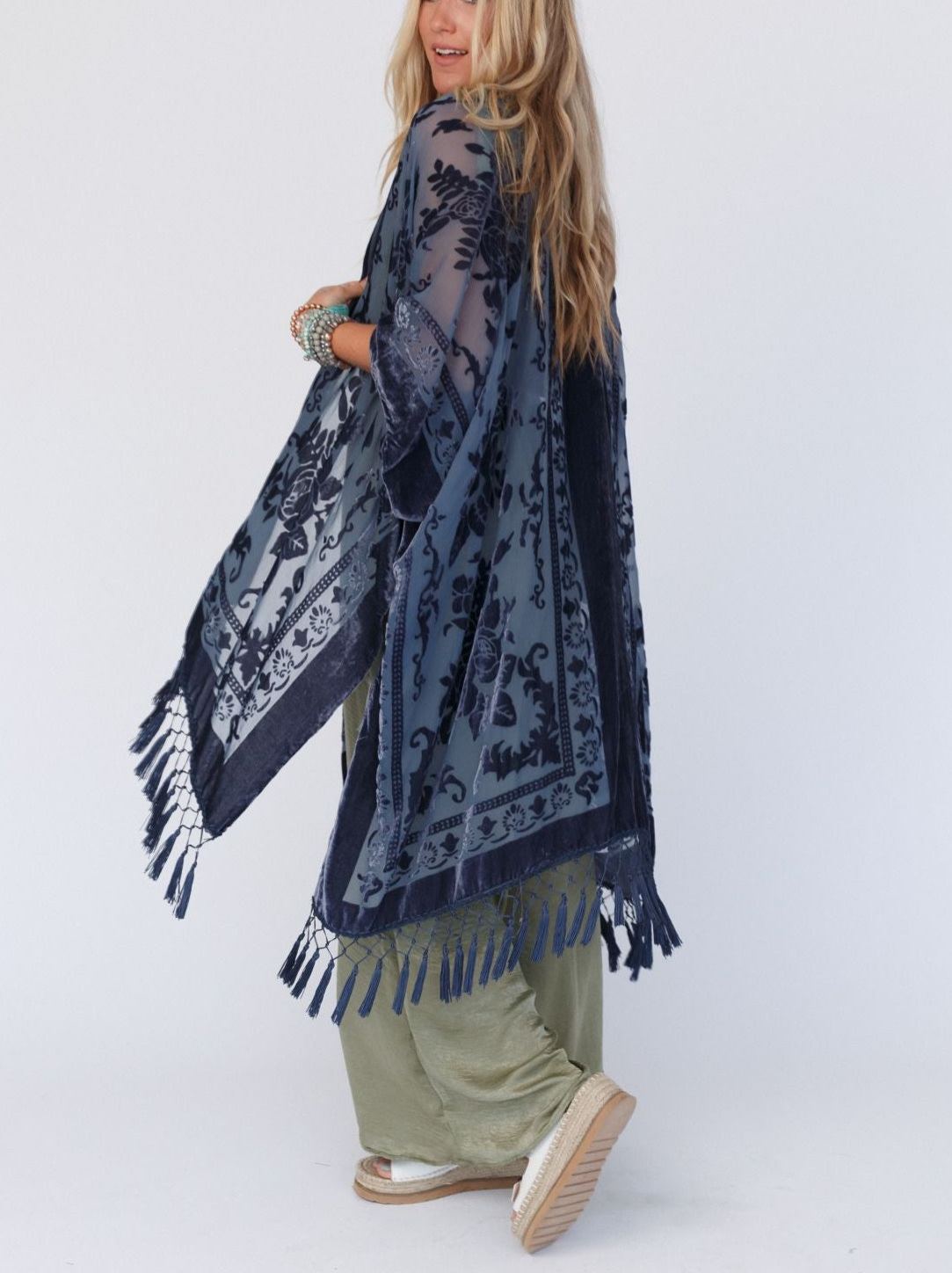 Crushin' On You Velvet Kimono - Navy Blue