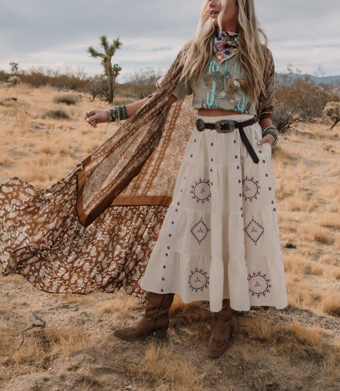 Paisley Tapestry Free Flow Duster Kimono - Brown