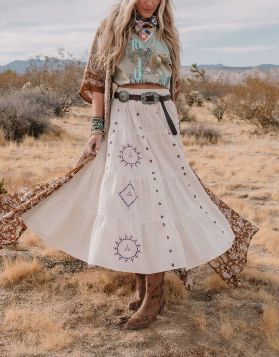 Larkspur Embroidered Maxi Skirt - Natural