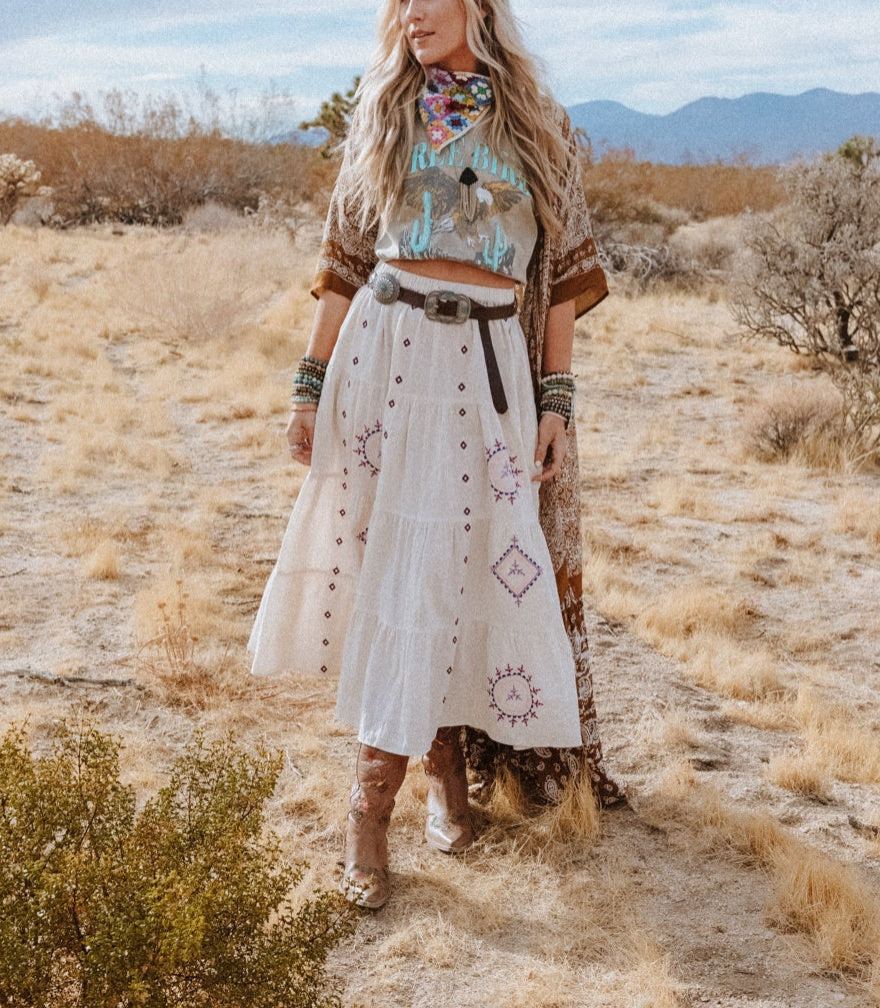 Larkspur Embroidered Maxi Skirt - Natural