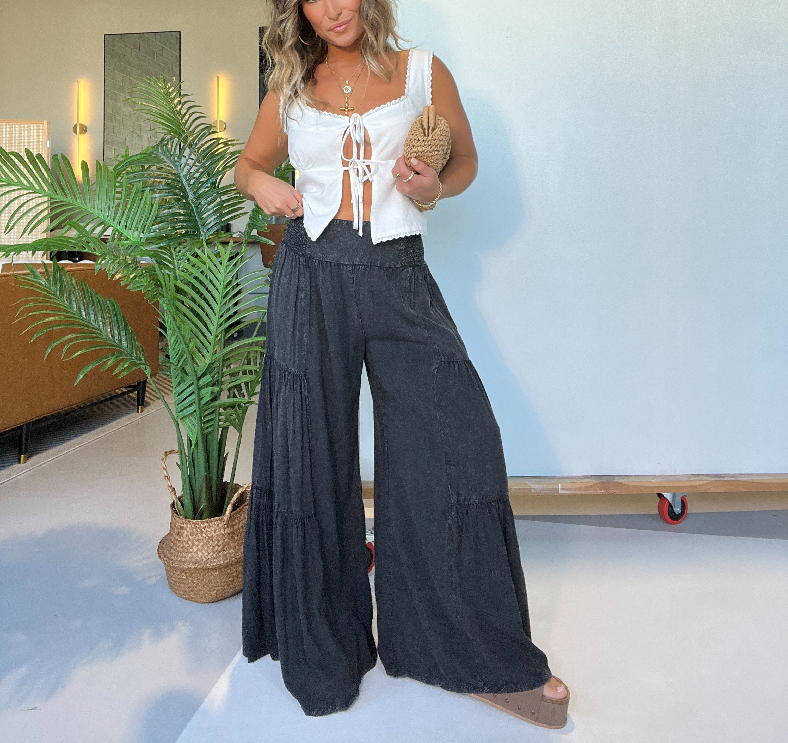 Bree Tiered Boho Pants Black