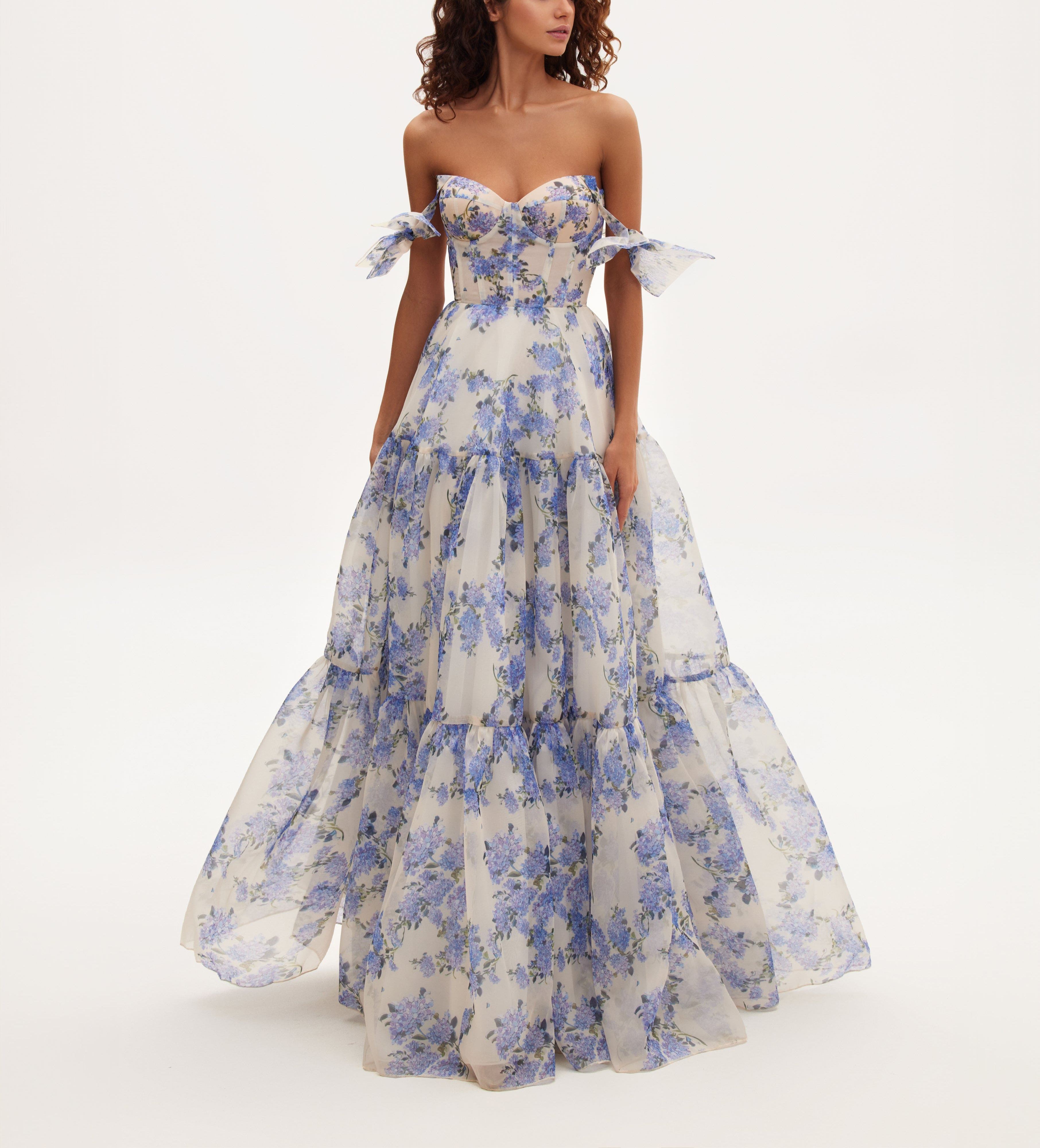 Hydrangea Tender floral maxi tie-strap dress