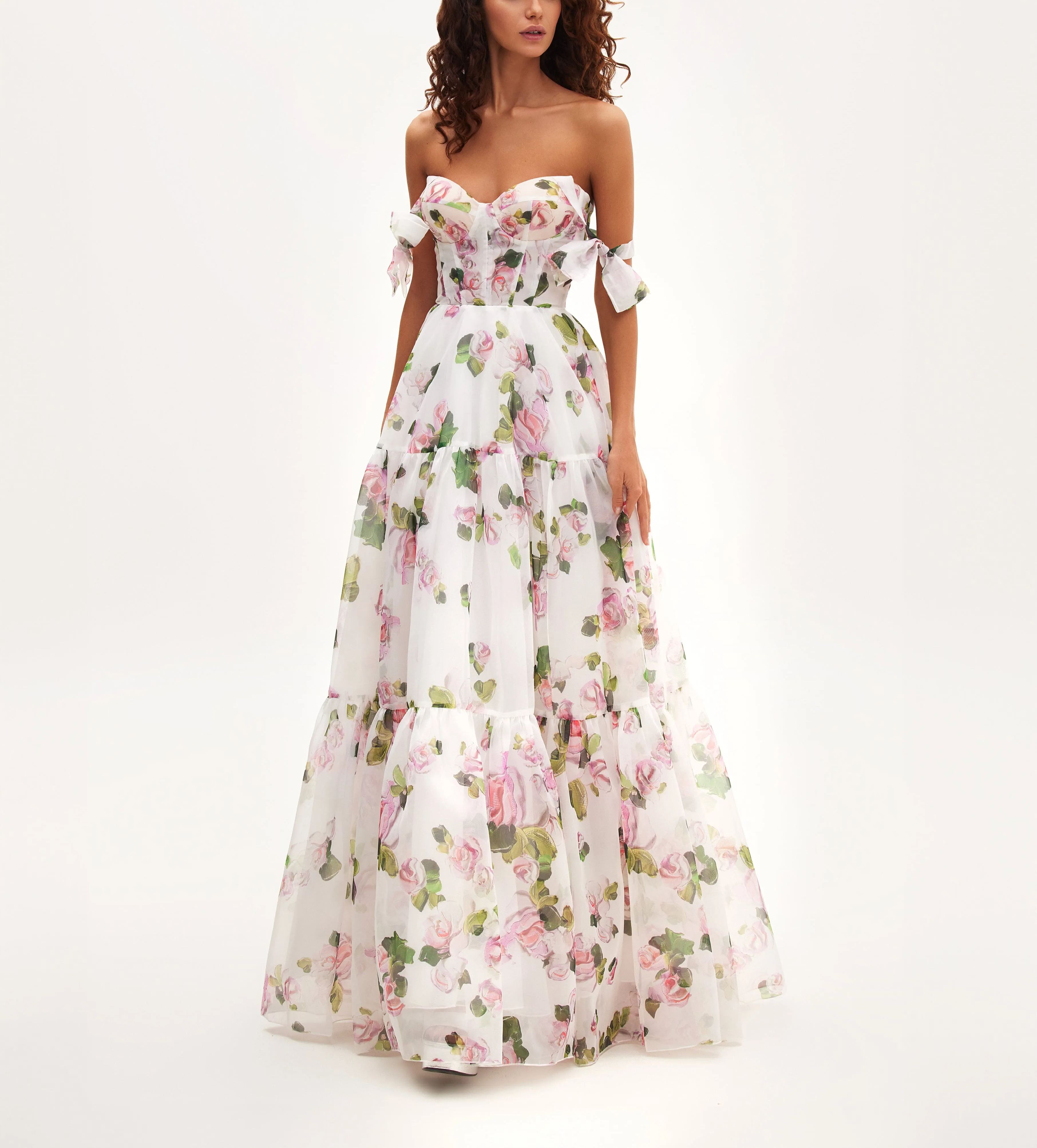 Apple Blossom Tender floral maxi tie-strap dress