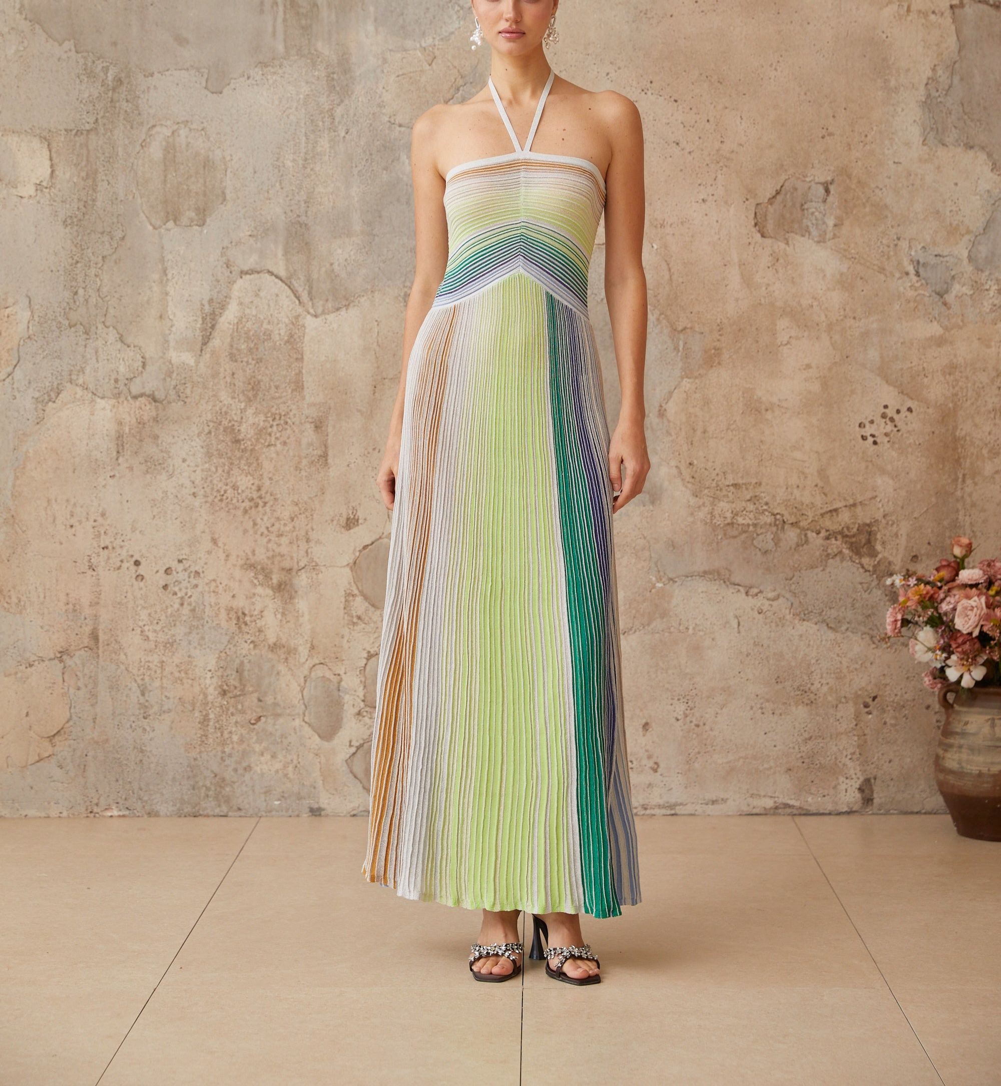 Serelith Metallic Knit Backless Maxi Dress