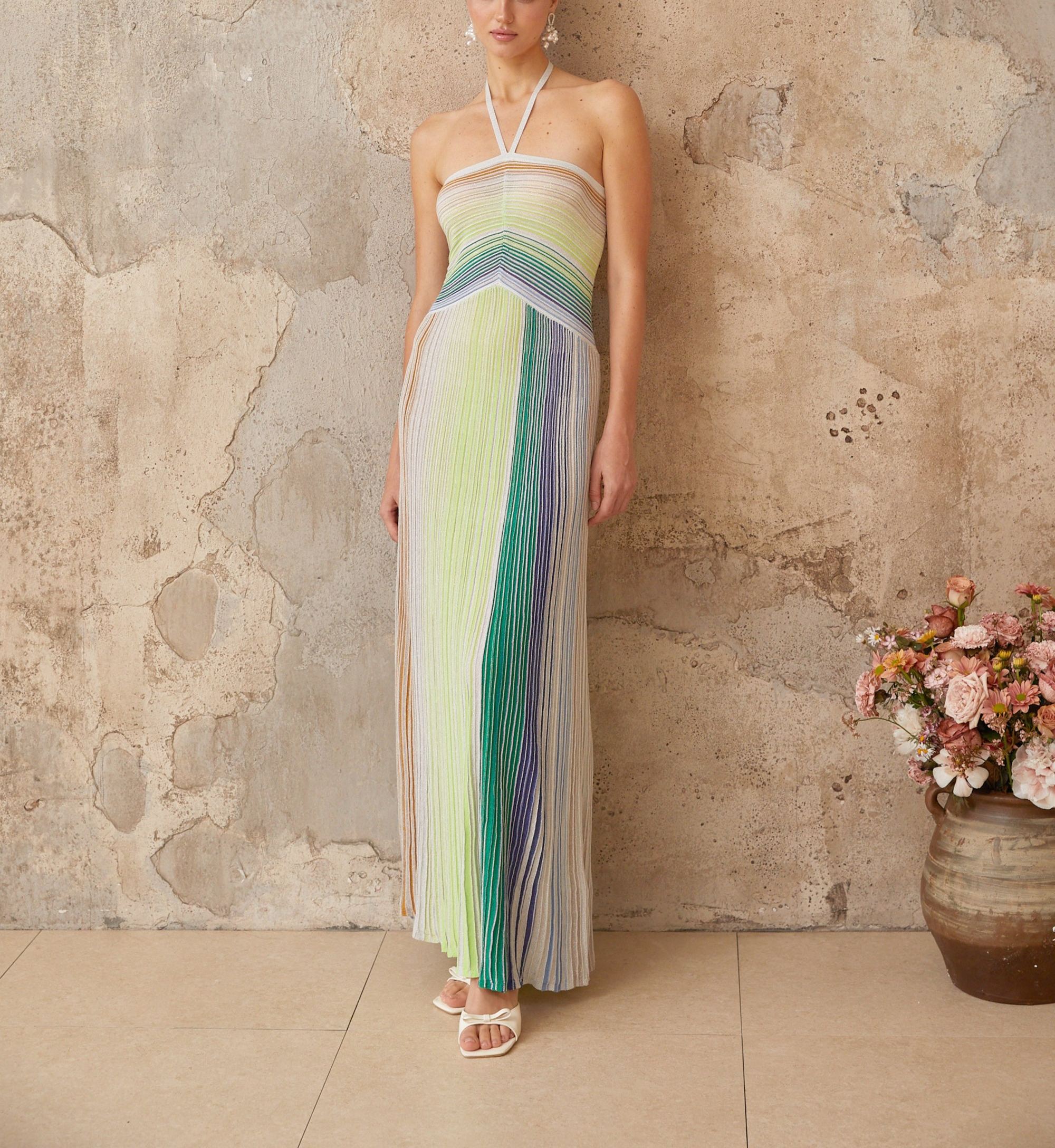 Serelith Metallic Knit Backless Maxi Dress