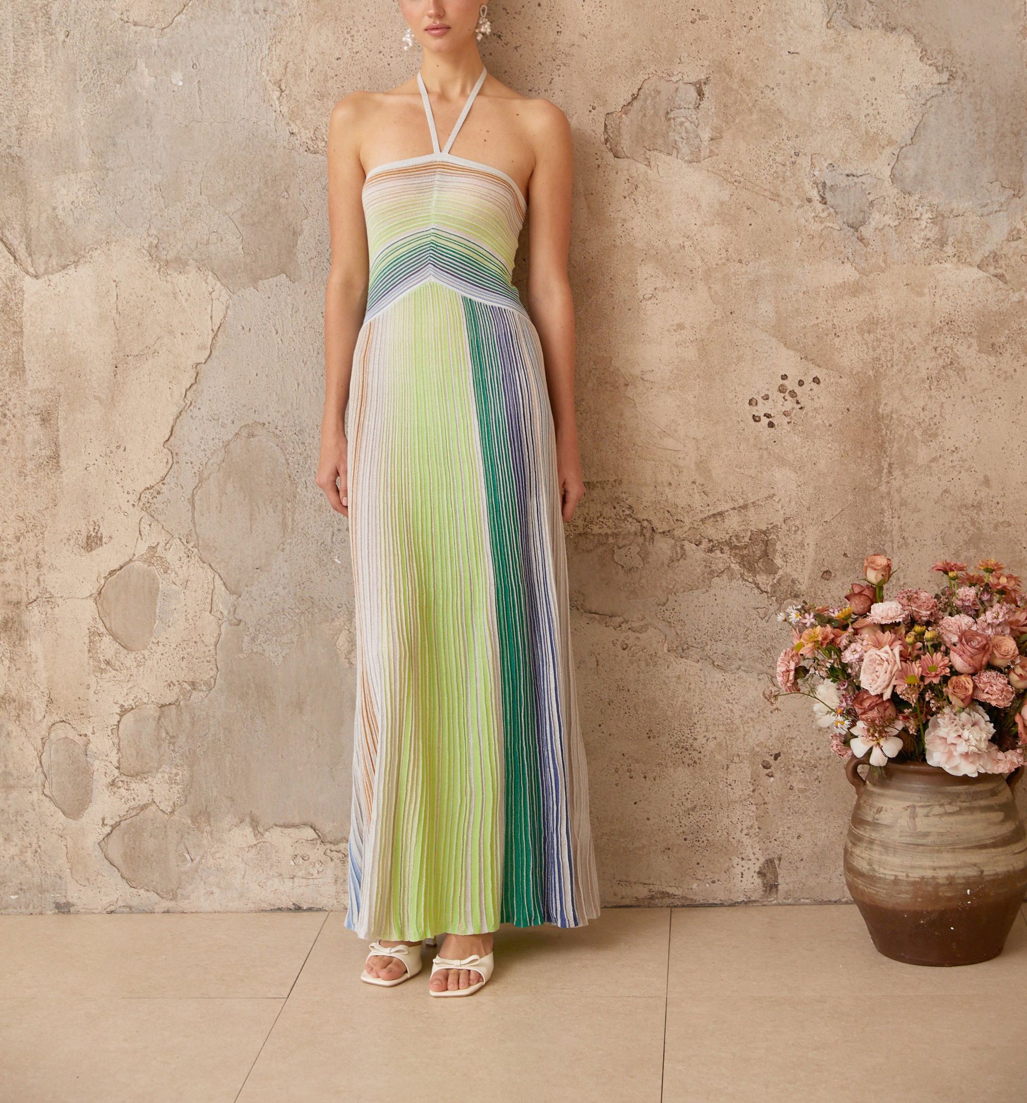 Serelith Metallic Knit Backless Maxi Dress