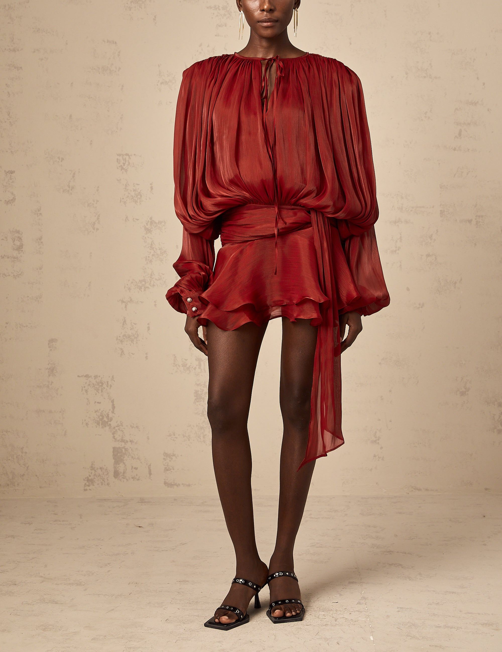 Eugénie Red Fully Pleated Ruffled Mini Dress