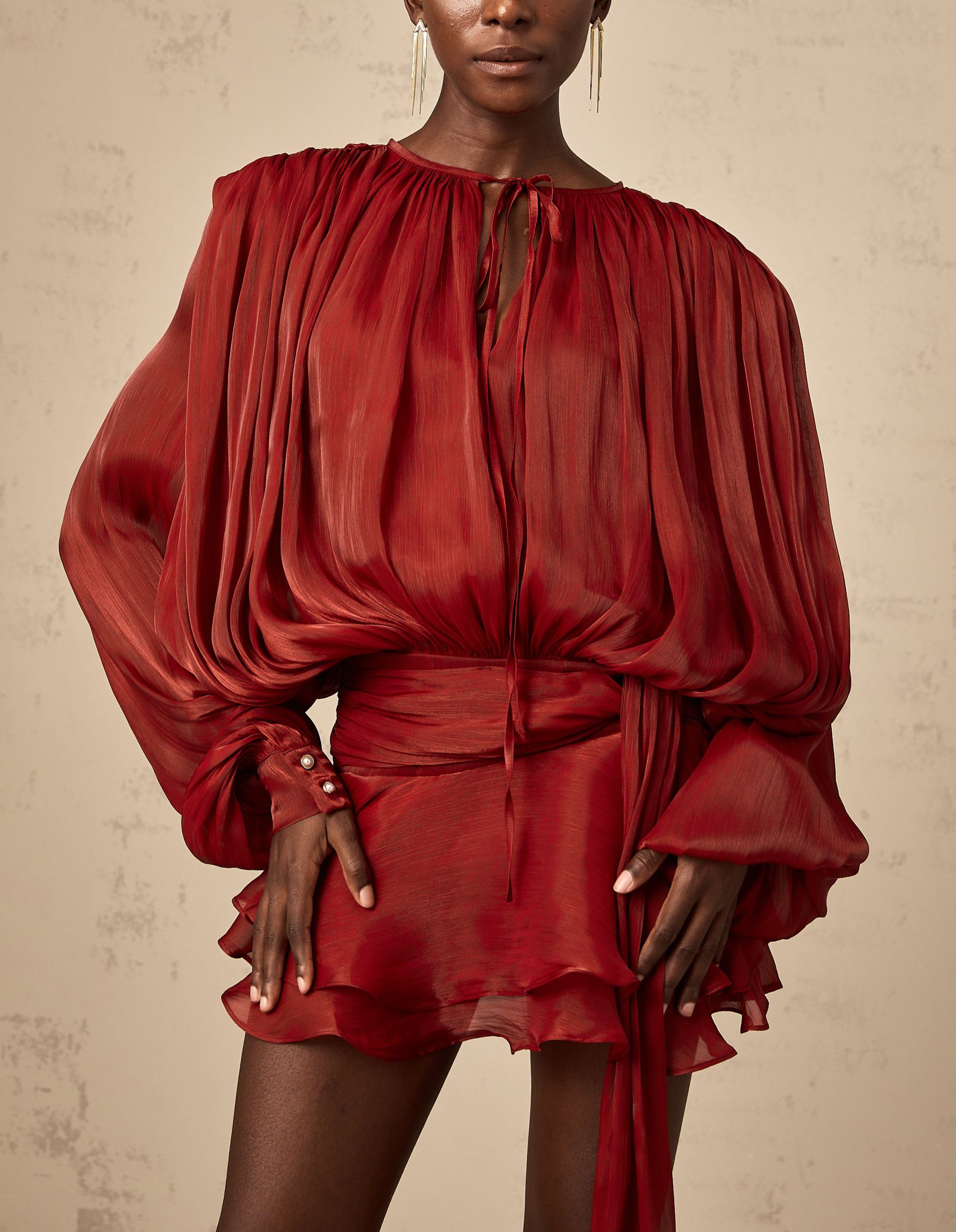 Eugénie Red Fully Pleated Ruffled Mini Dress