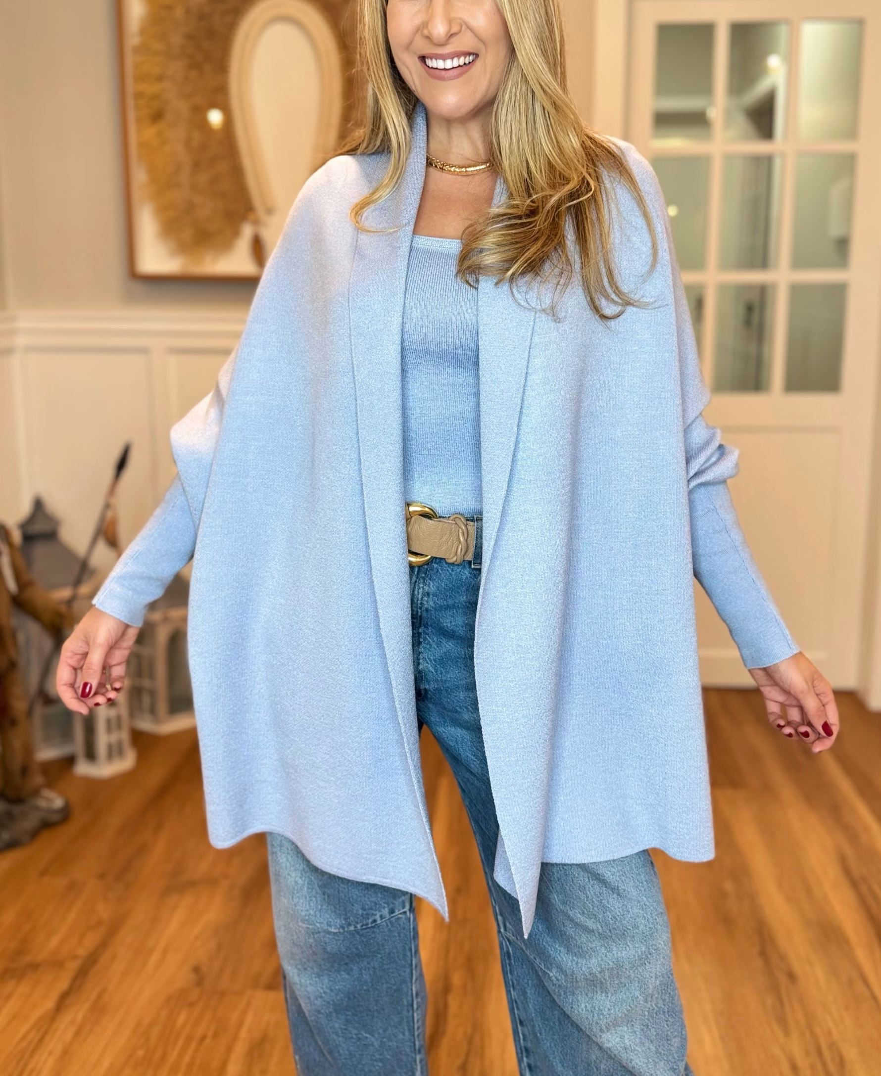 Capa Feminina Tricot Catarina Azul Céu