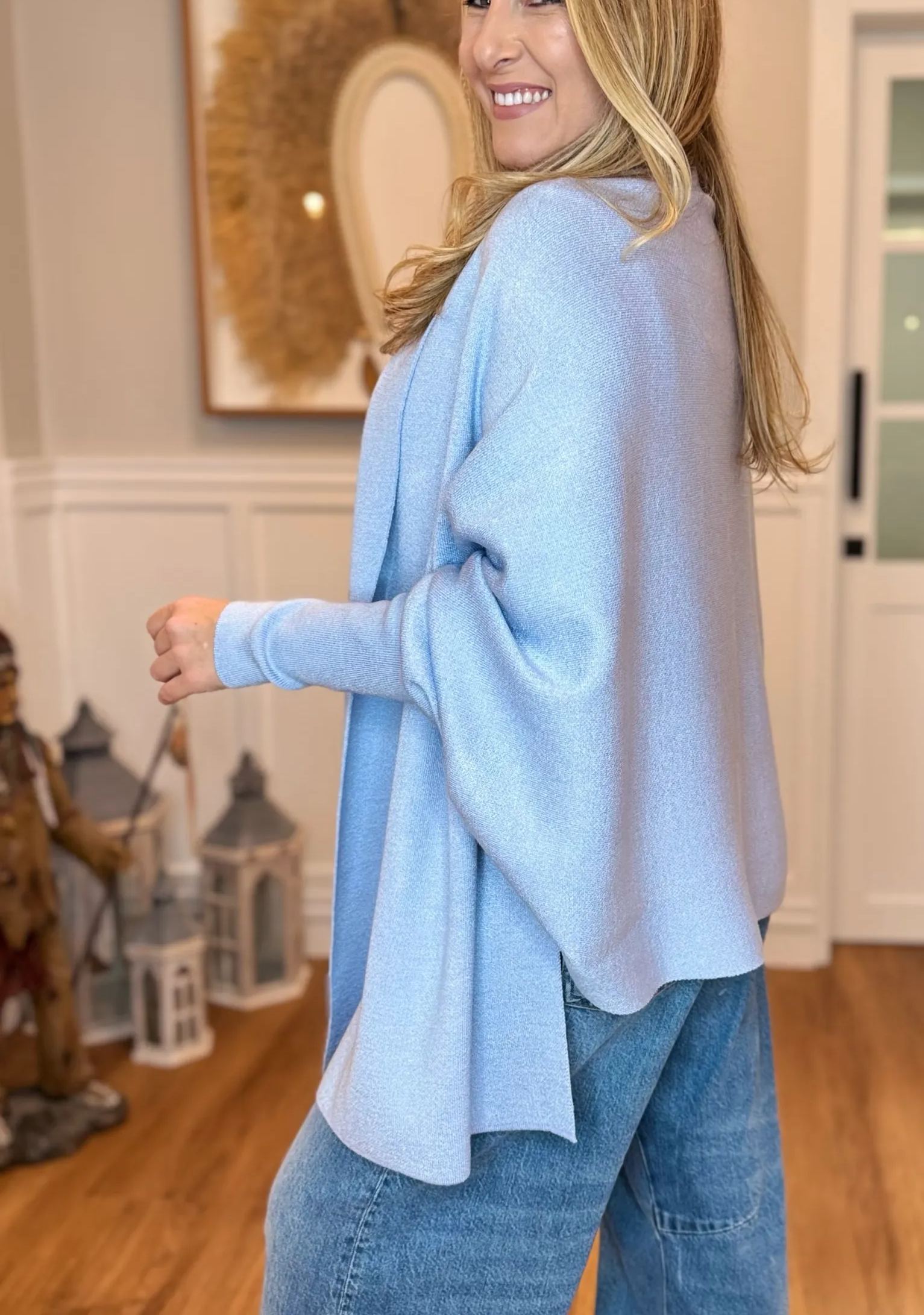 Capa Feminina Tricot Catarina Azul Céu