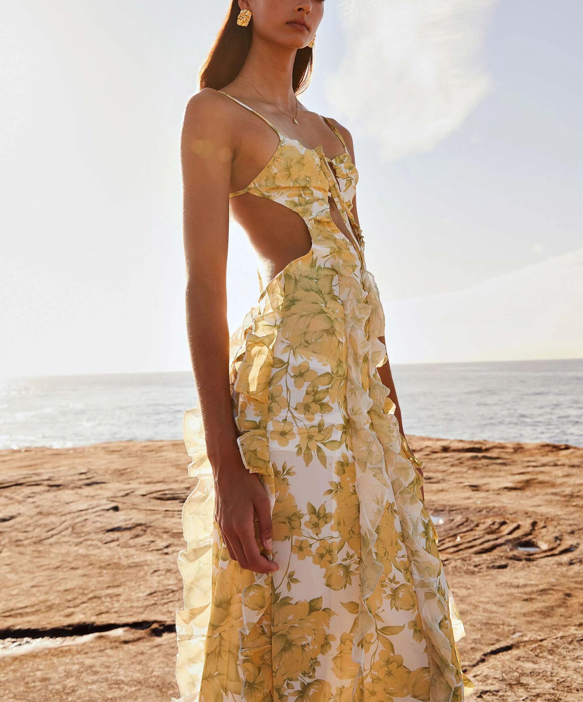 Sunset Kisses Ruffle Maxi Dress - Daffodil
